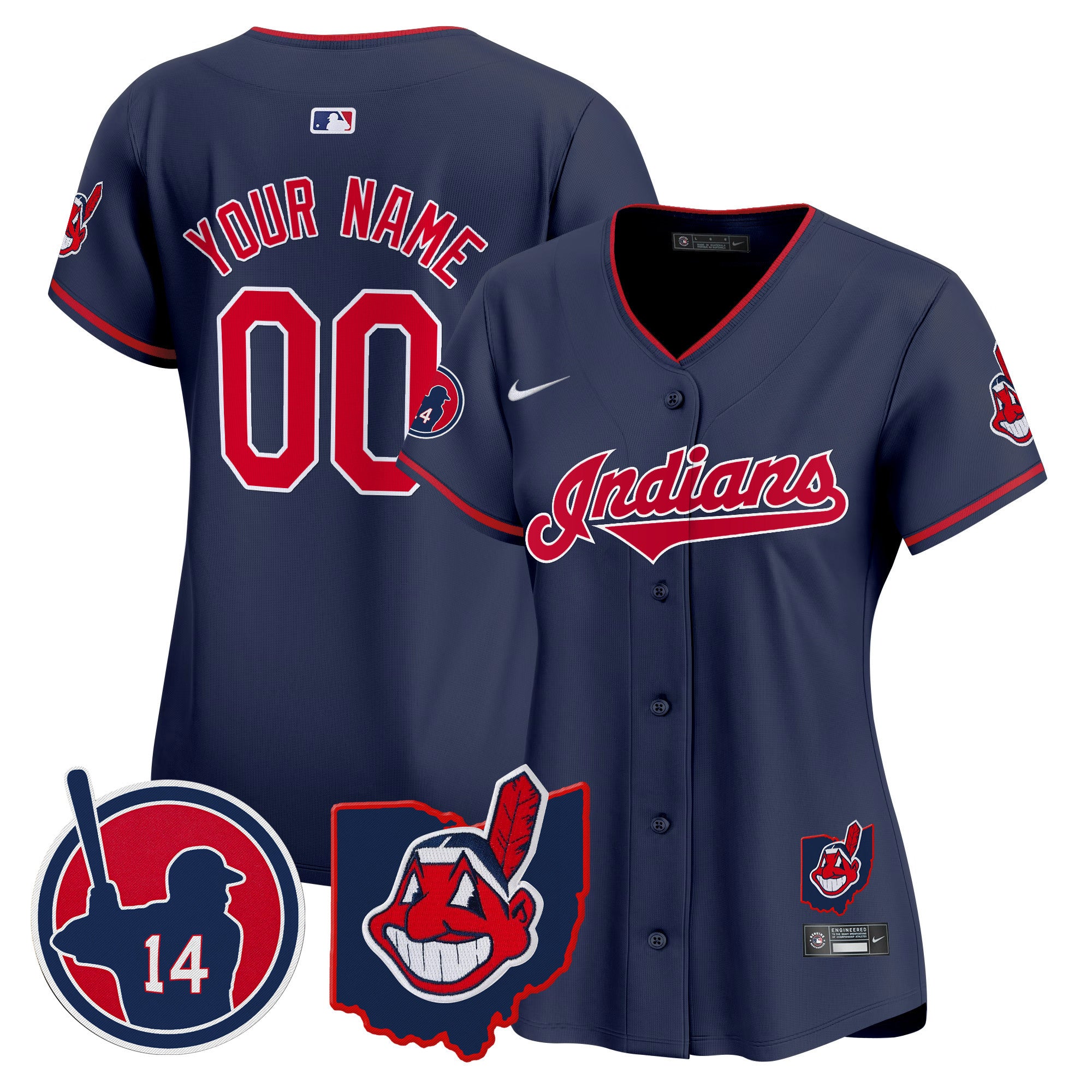 Cleveland Indians Larry Doby Patch Vapor Premier Limited Custom Jersey - All Stitched - Women, Navy