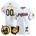 Cleveland Indians Larry Doby Patch Vapor Premier Limited Custom Jersey - All Stitched - Men, White Gold