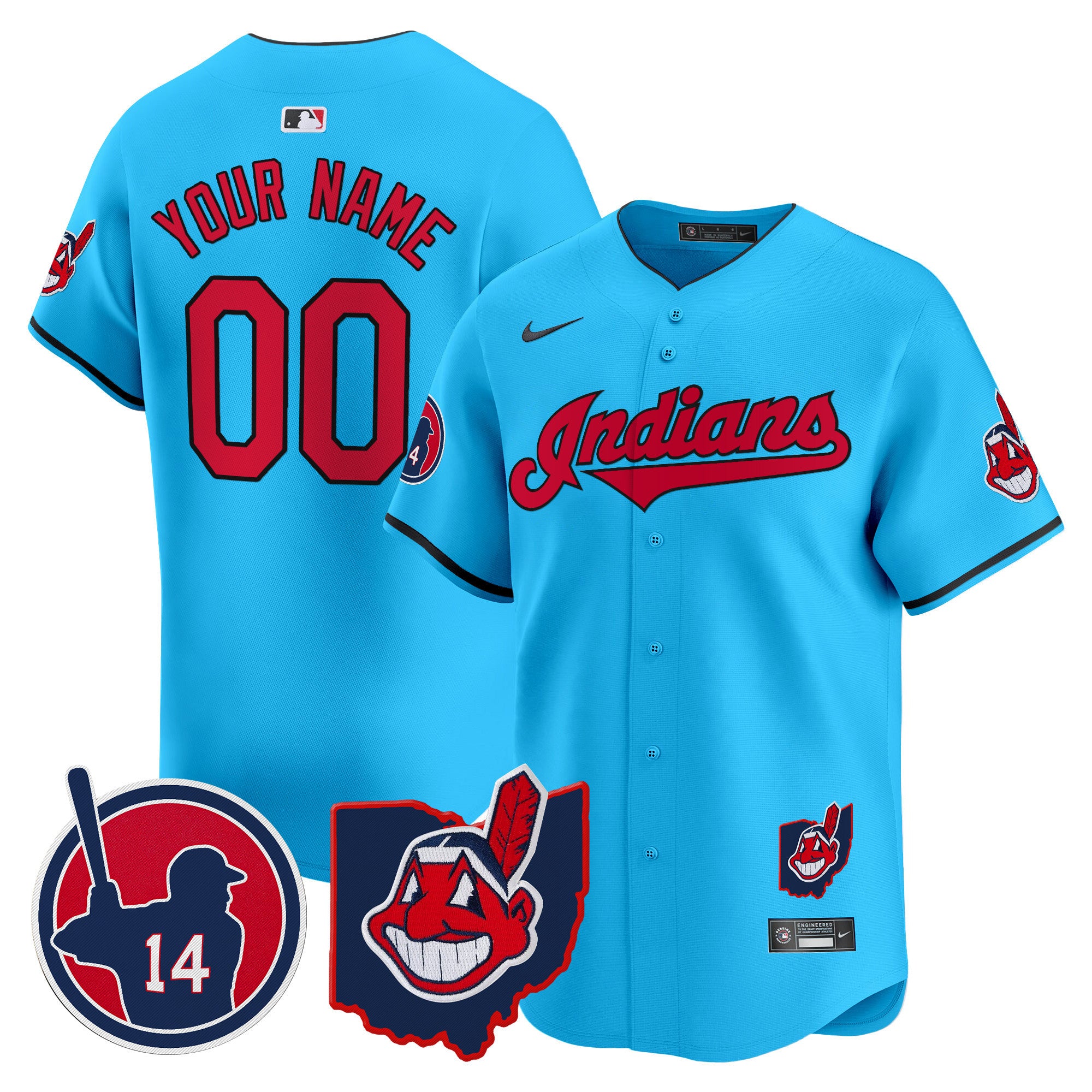 Cleveland Indians Larry Doby Patch Vapor Premier Limited Custom Jersey - All Stitched - Men, Light Blue