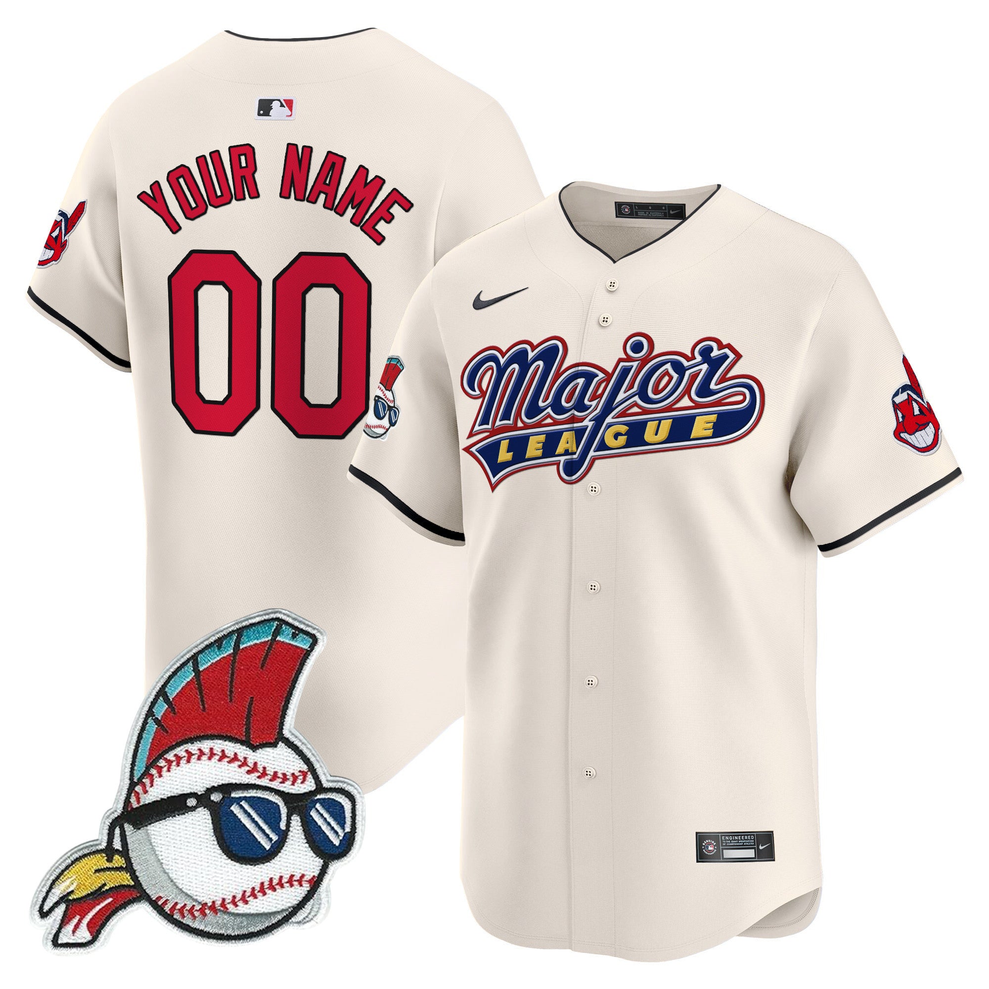 Cleveland Indians Major League Vapor Premier Limited Custom Jersey - All Stitched - Men, Cream