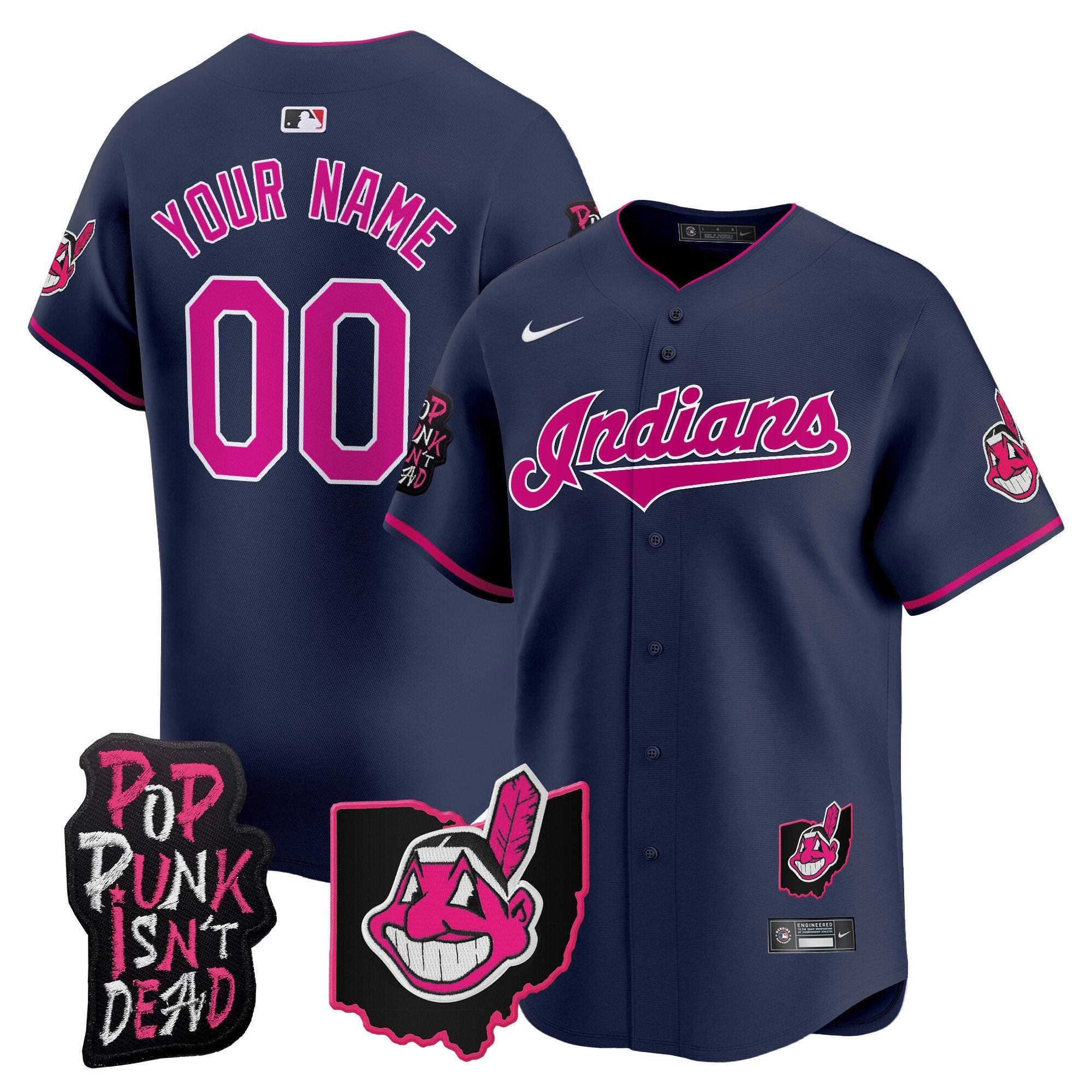 Cleveland Indians MGK Patch Vapor Premier Limited Custom Jersey - All Stitched - Men, Navy