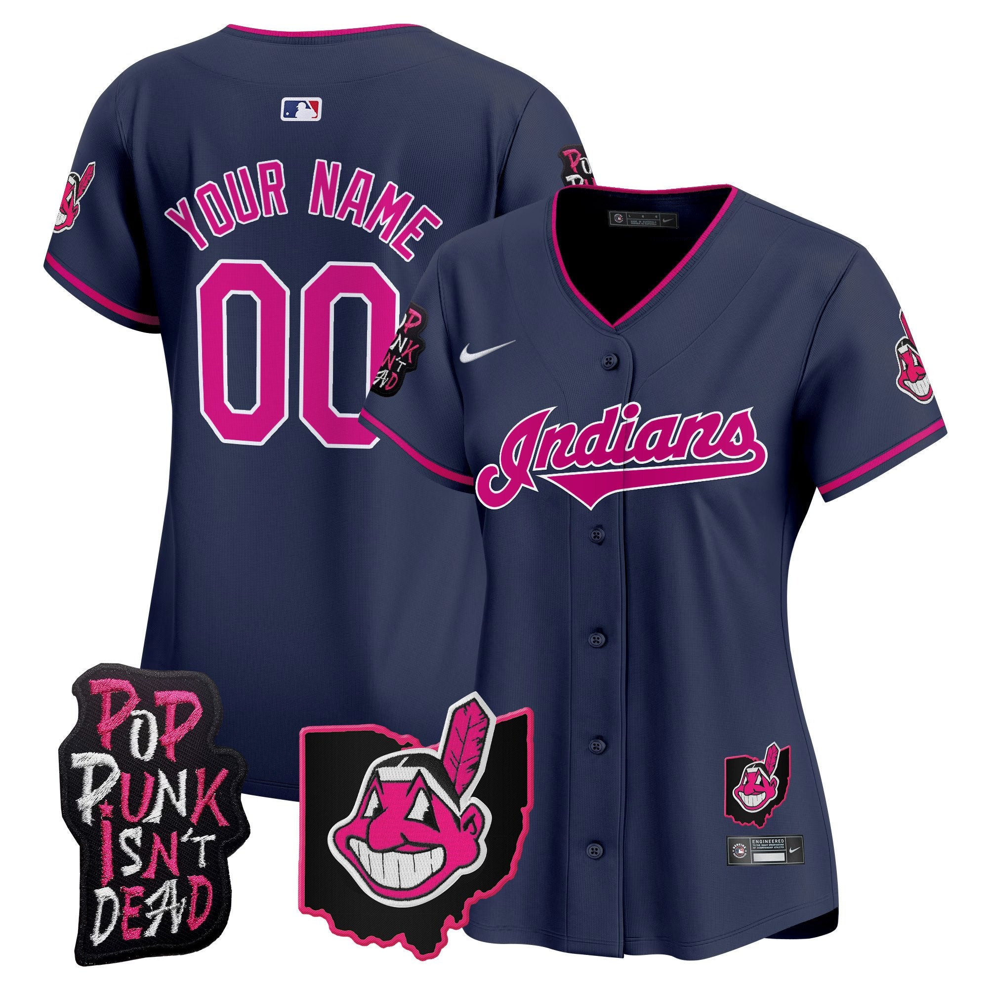 Cleveland Indians MGK Patch Vapor Premier Limited Custom Jersey - All Stitched - Women, Navy