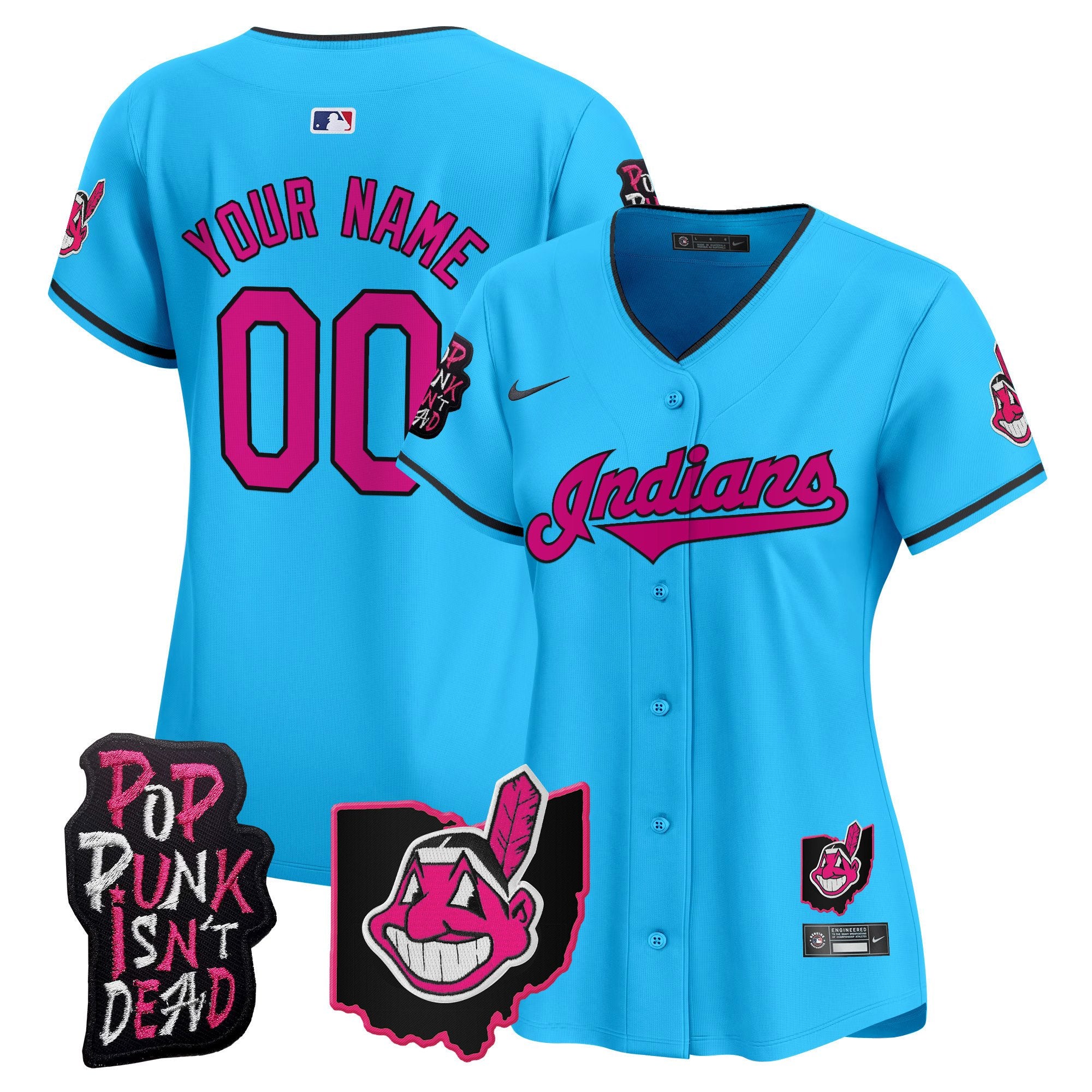 Cleveland Indians MGK Patch Vapor Premier Limited Custom Jersey - All Stitched - Women, Light Blue