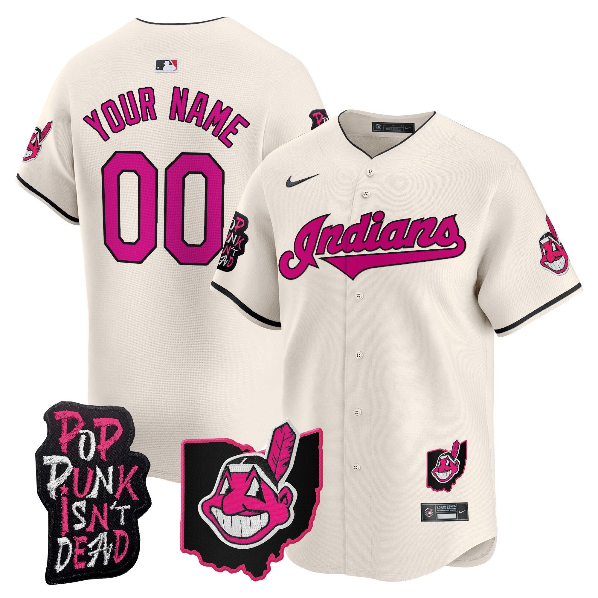Cleveland Indians MGK Patch Vapor Premier Limited Custom Jersey - All Stitched - Men, Cream