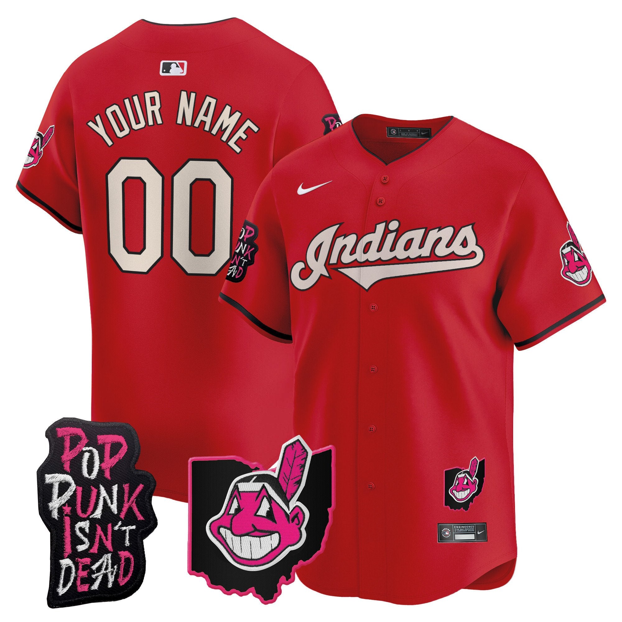 Cleveland Indians MGK Patch Vapor Premier Limited Custom Jersey - All Stitched - Men, Red