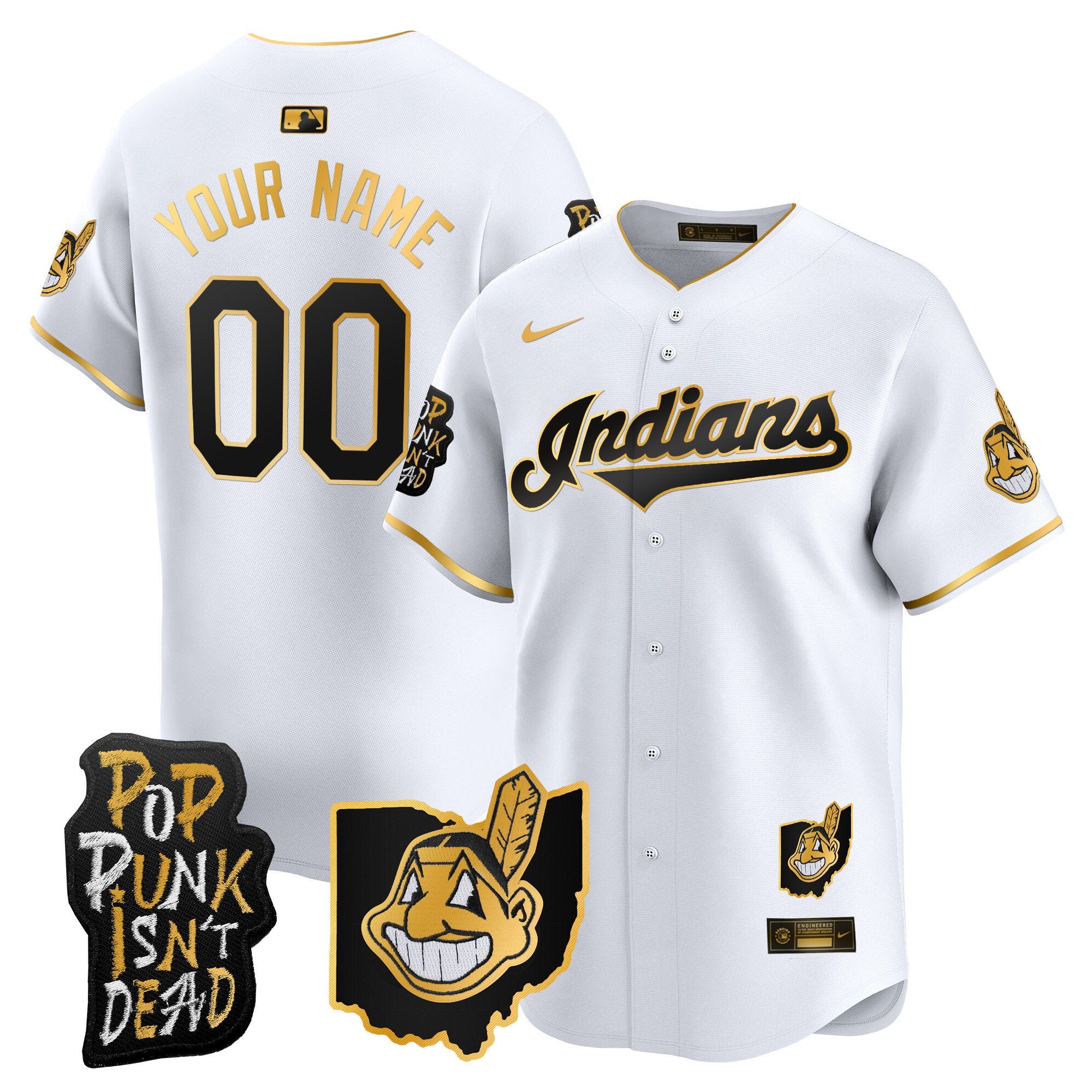 Cleveland Indians MGK Patch Vapor Premier Limited Custom Jersey - All Stitched - Men, White Gold