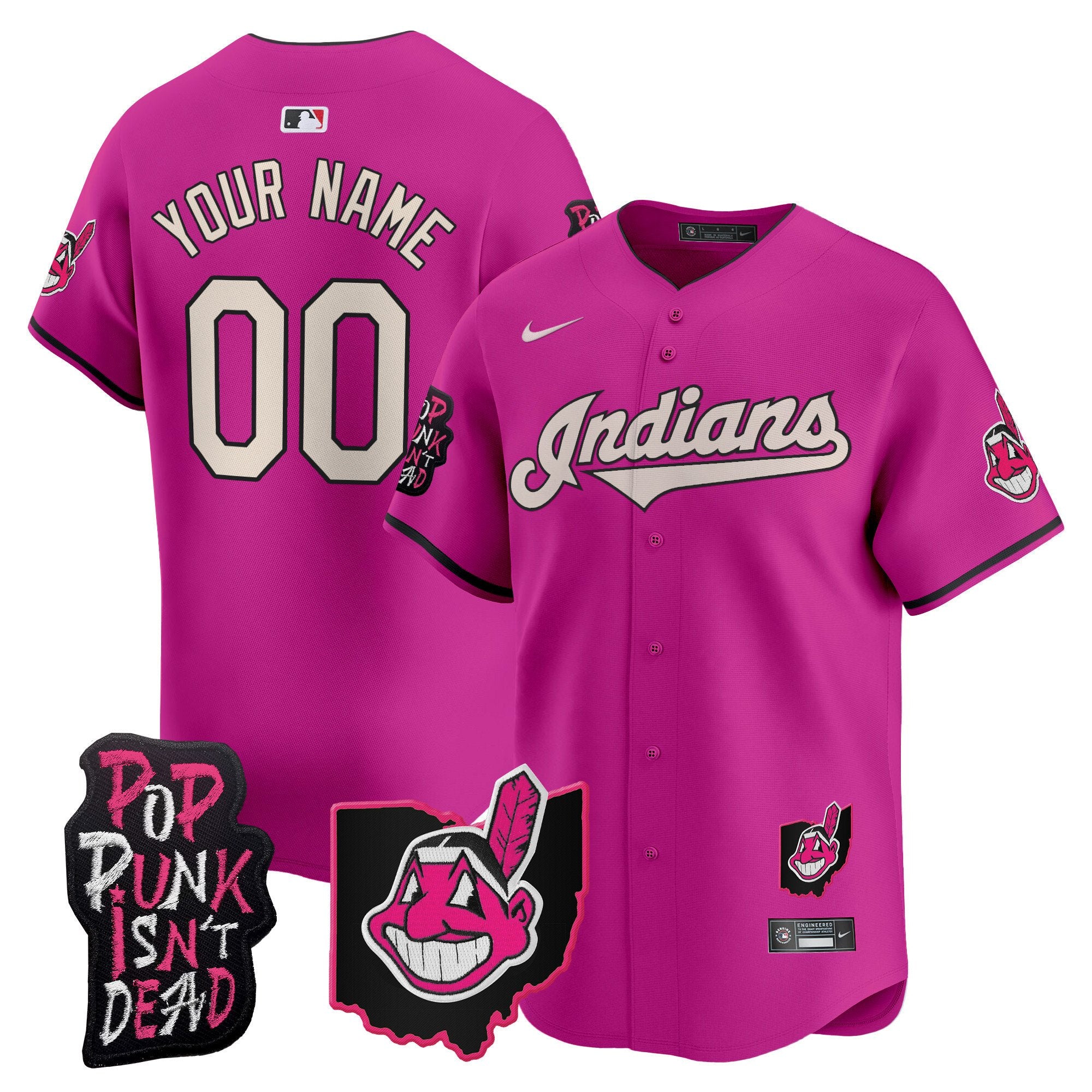 Cleveland Indians MGK Patch Vapor Premier Limited Custom Jersey - All Stitched - Men, Pink