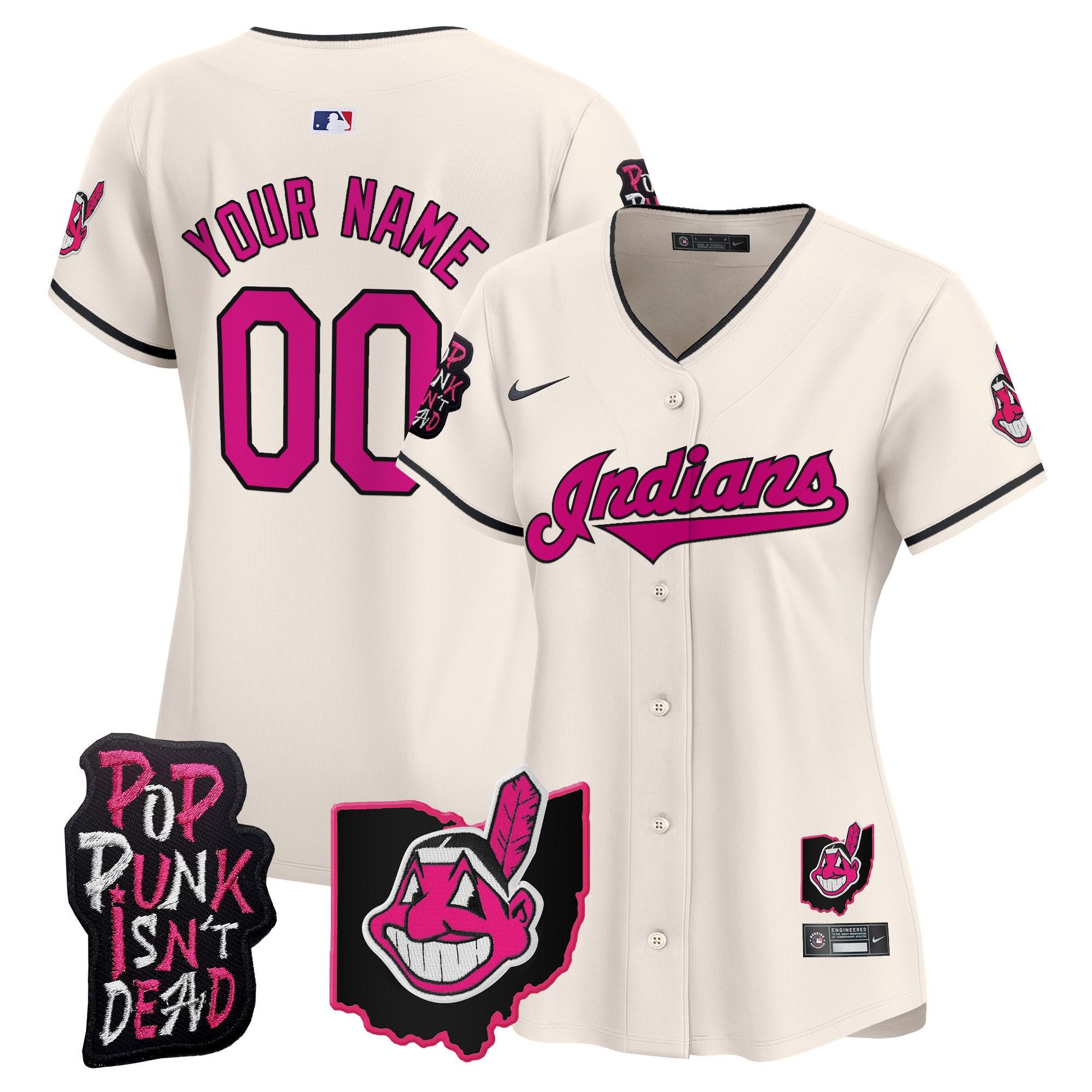 Cleveland Indians MGK Patch Vapor Premier Limited Custom Jersey - All Stitched - Women, Cream