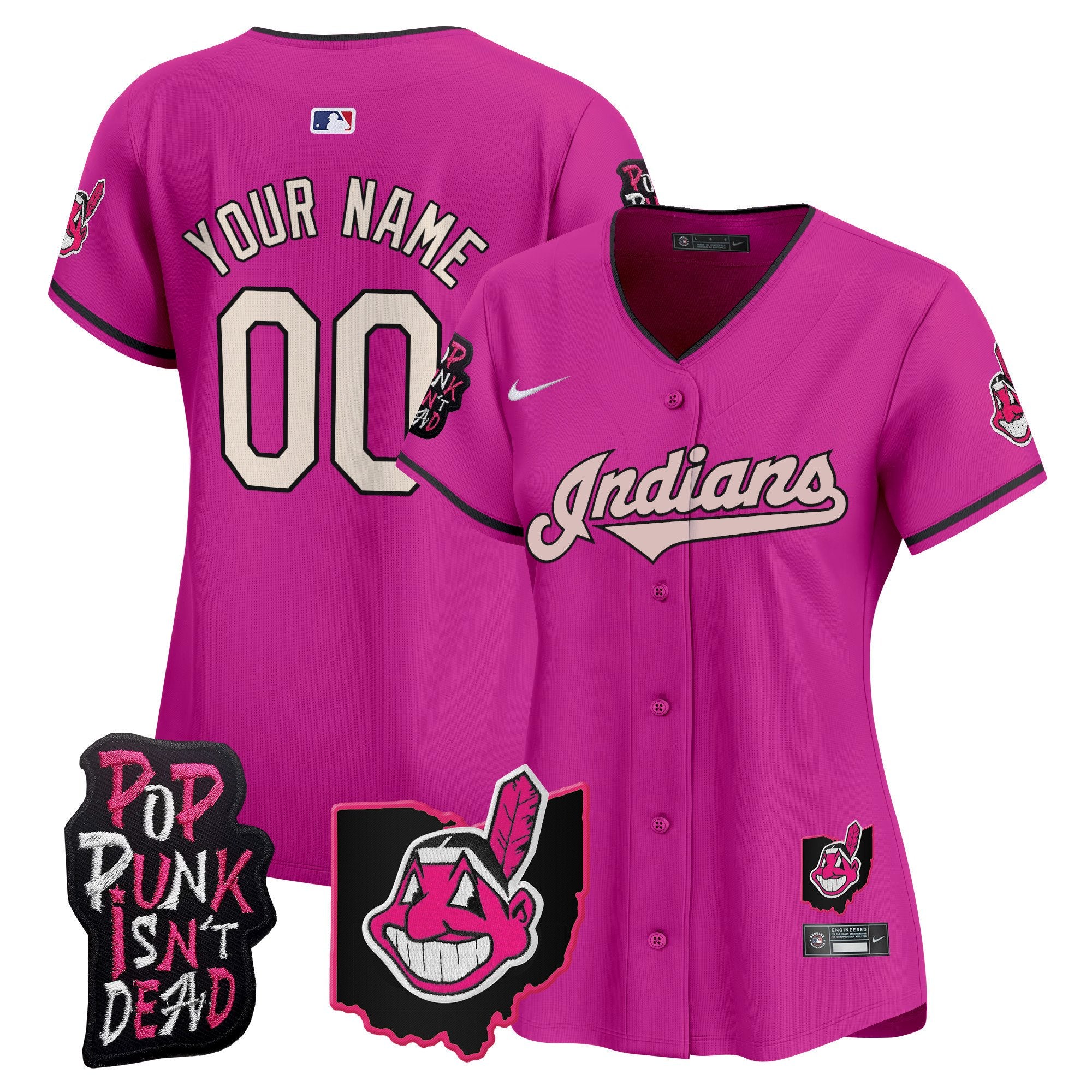 Cleveland Indians MGK Patch Vapor Premier Limited Custom Jersey - All Stitched - Women, Pink