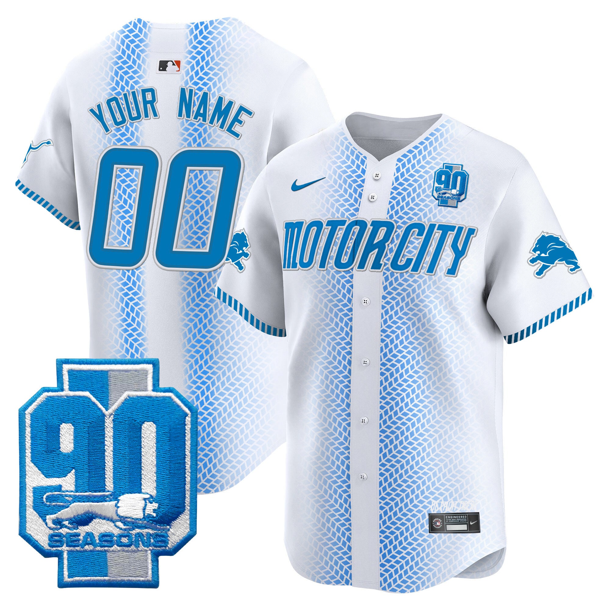Detroit Lions 90th Year Patch Vapor Premier Limited Custom Jersey - All Stitched - Youth, White