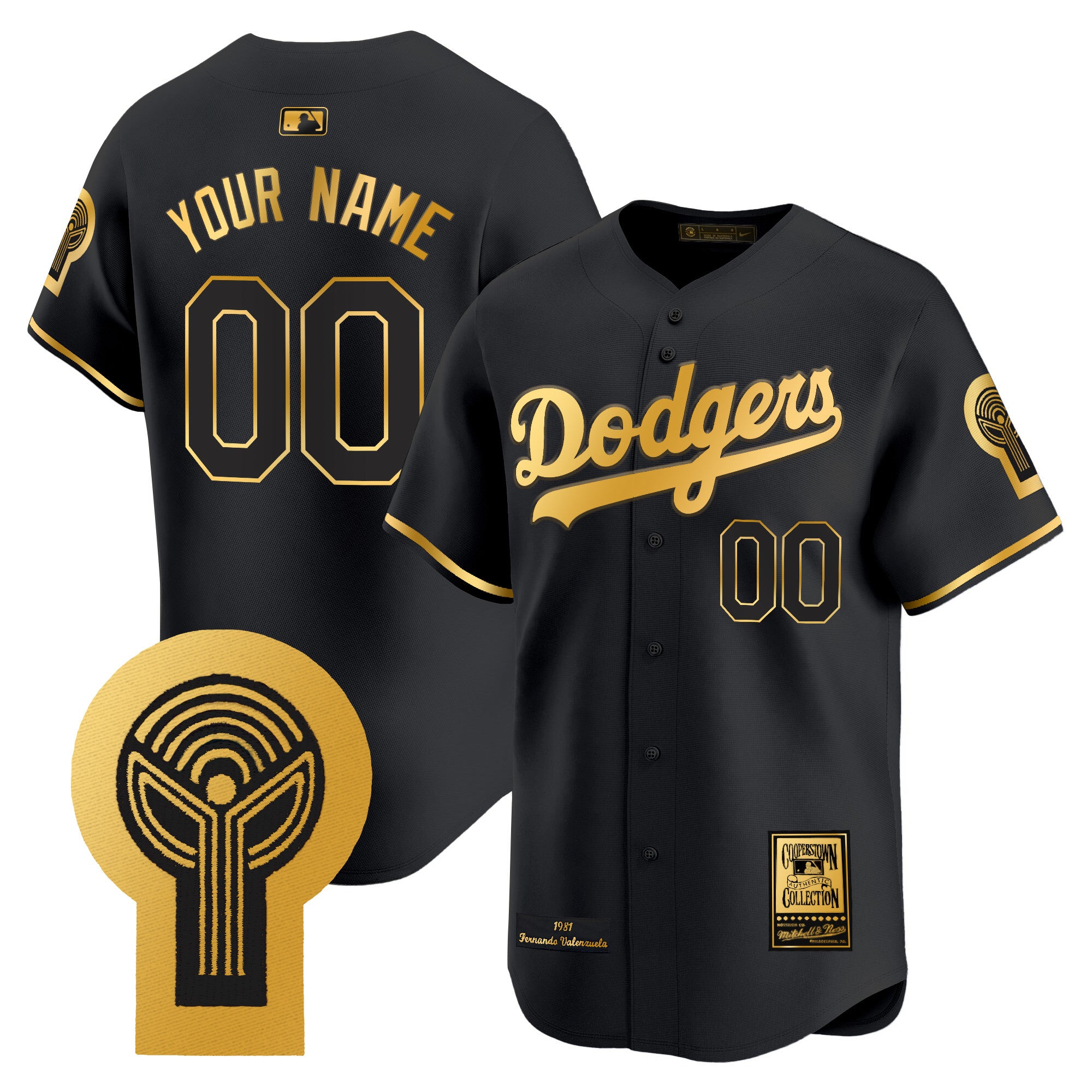 Dodgers 1981 Cooperstown Custom Jersey - All Stitched - Men, Black Gold