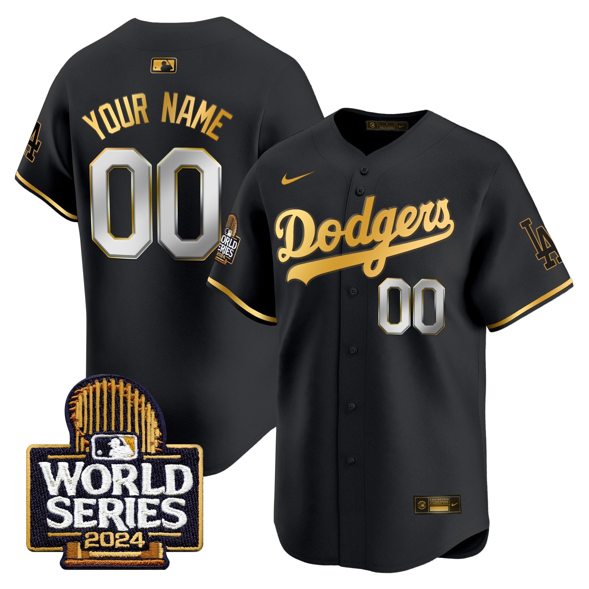 Dodgers 2024 World Series Vapor Premier Limited Custom Jersey - All Stitched - Men, Black Gold