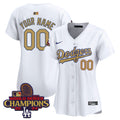 Men's Dodgers 2024 World Series Champions Gold Trim Vapor Premier Limited Jersey V3 - All Stitched - Black Gold, Freddie Freeman