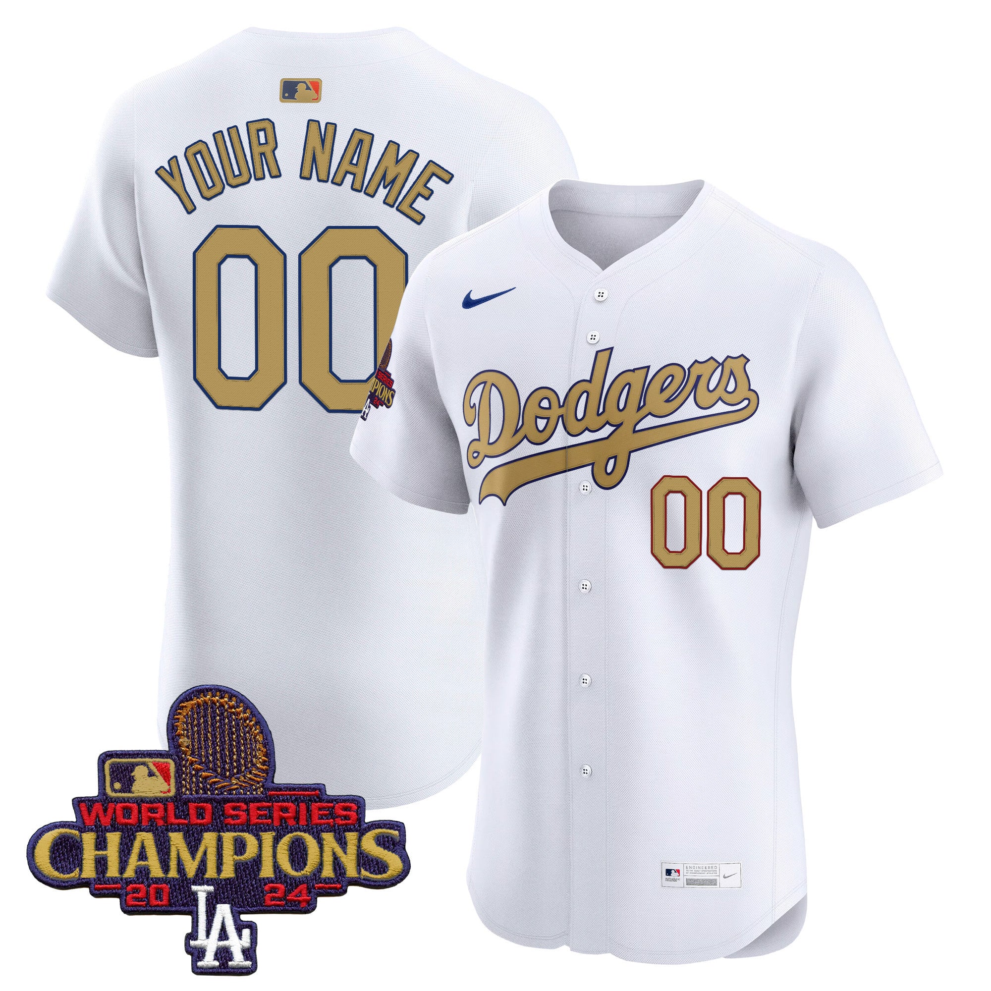 Men's Dodgers 2024 World Series Champions Gold Trim Vapor Premier Limited Jersey V3 - All Stitched - White Gold, Freddie Freeman