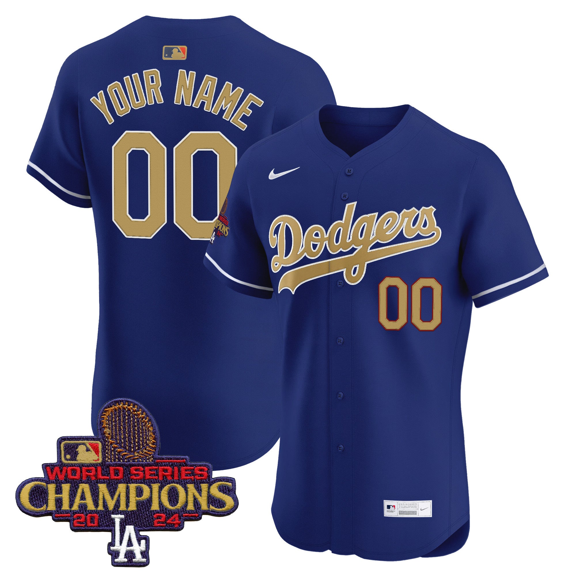 Men's Dodgers 2024 World Series Champions Gold Trim Vapor Premier Limited Jersey V3 - All Stitched - Black Gold, Shohei Ohtani