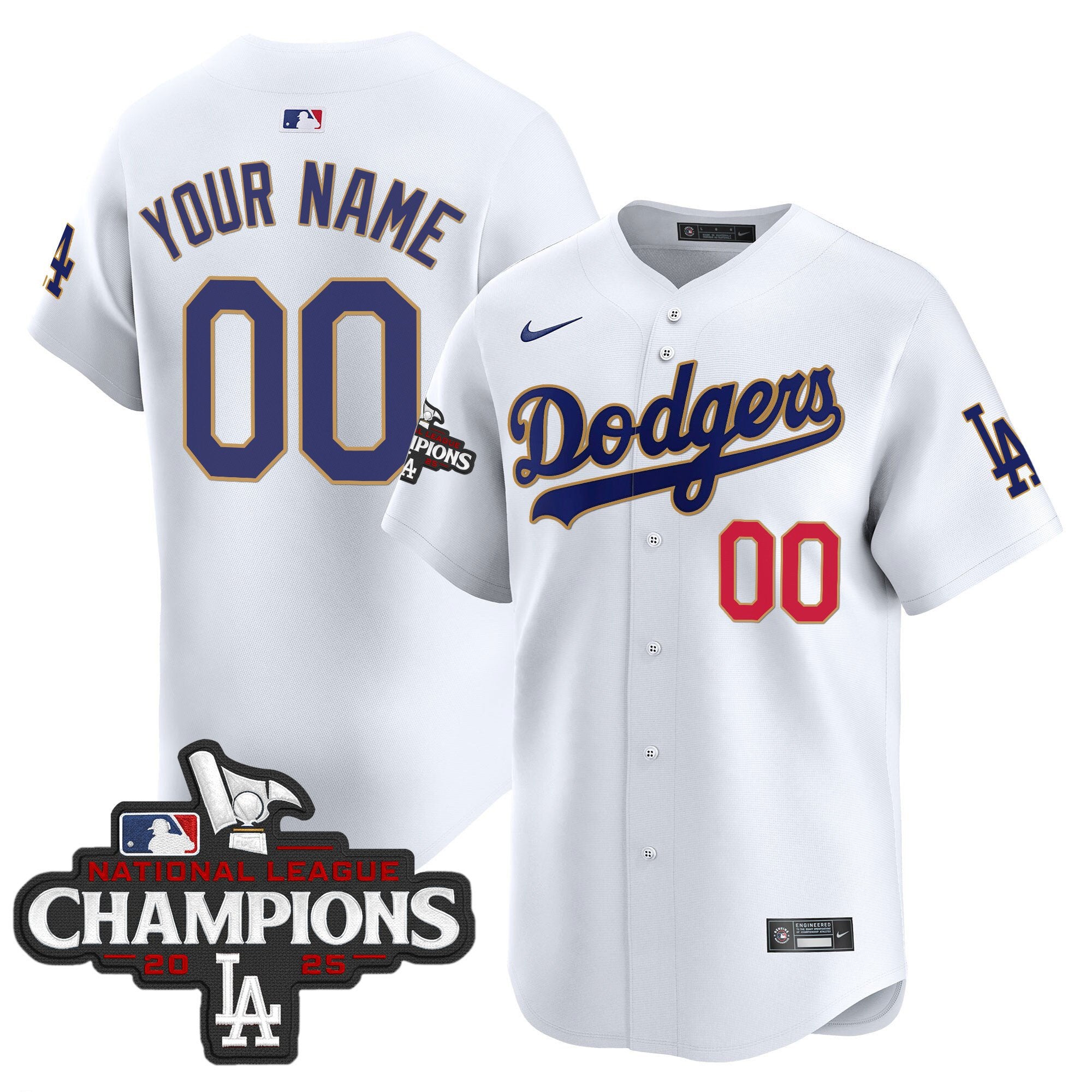 Dodgers 2025 National League Champions Vapor Premier Limited Custom Jersey - All Stitched - Men, White