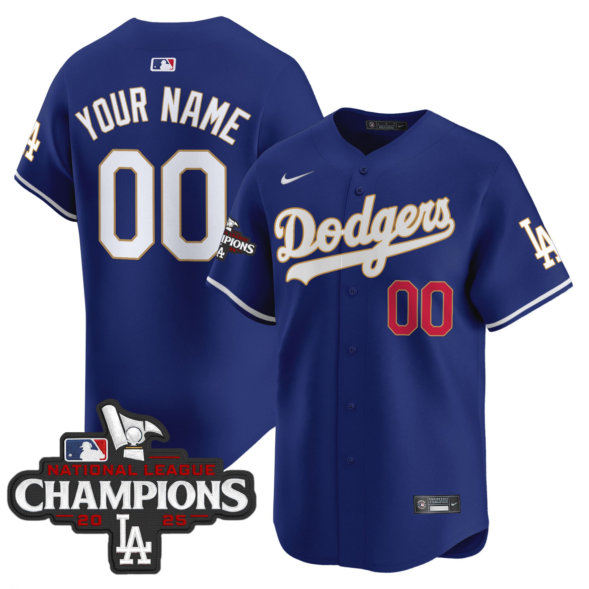 Dodgers 2025 National League Champions Vapor Premier Limited Custom Jersey - All Stitched - Men, Royal