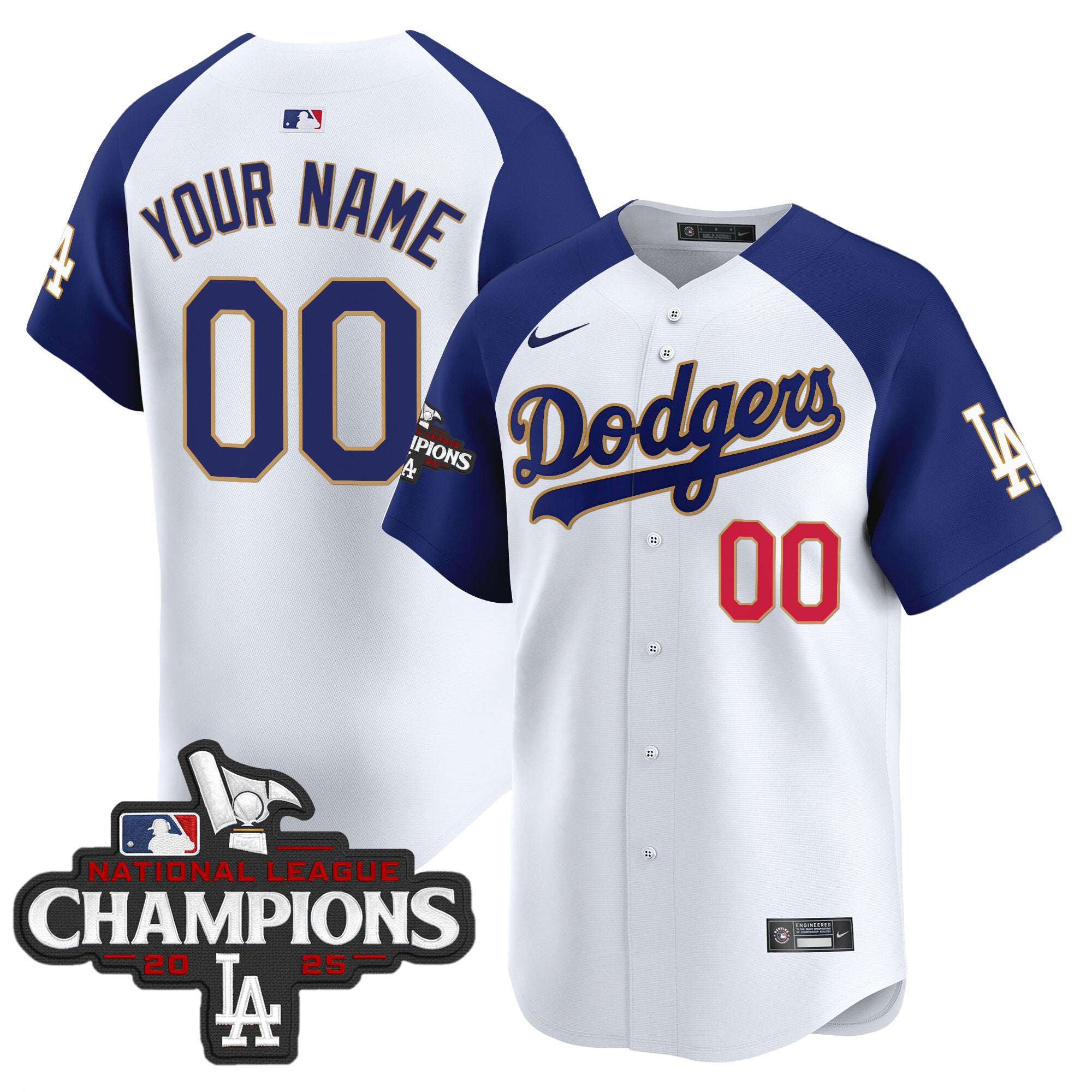 Dodgers 2025 National League Champions Vapor Premier Limited Custom Jersey - All Stitched - Youth, White Alternate