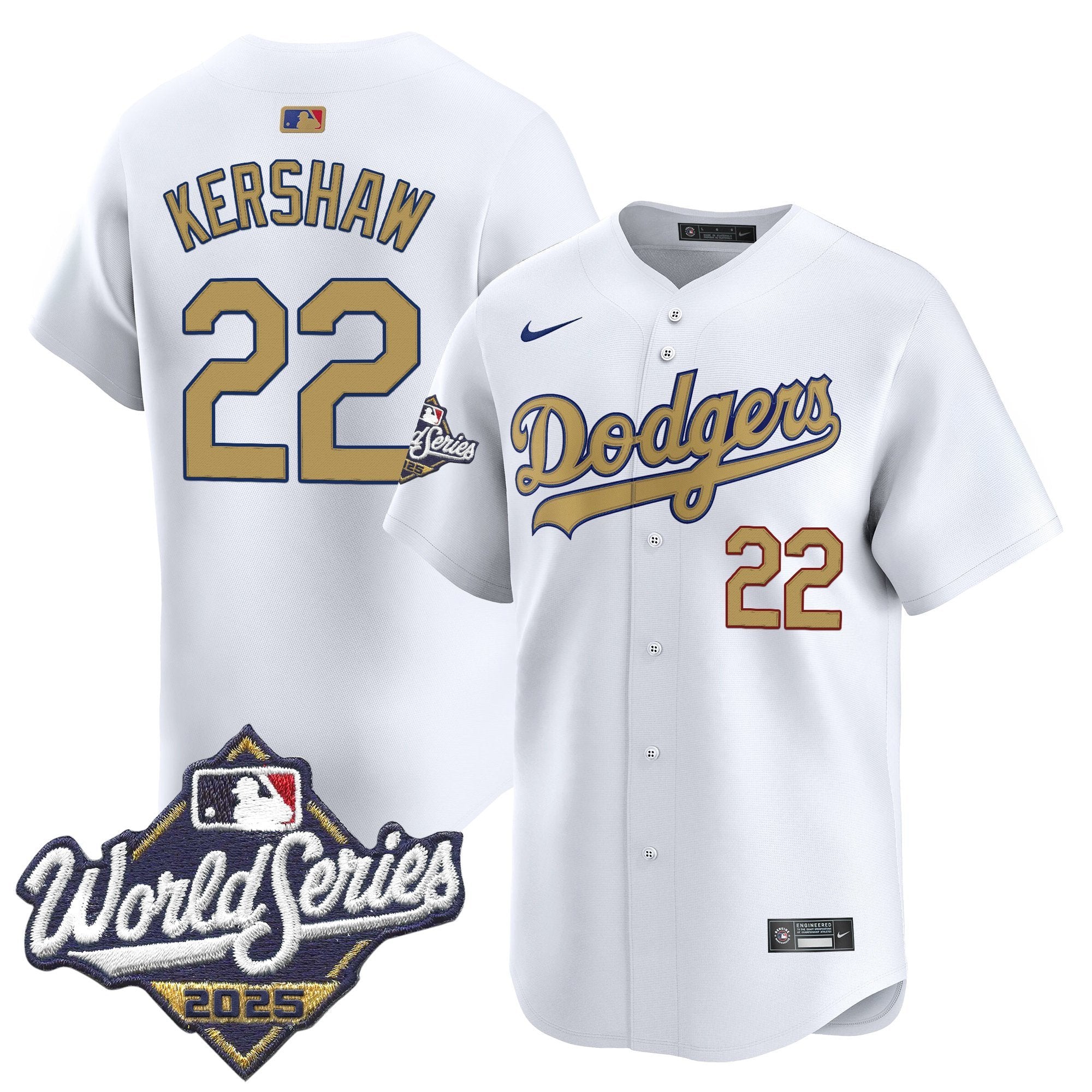 Dodgers 2025 World Series Gold Vapor Premier Limited Jersey - All Stitched - Men, Clayton Kershaw