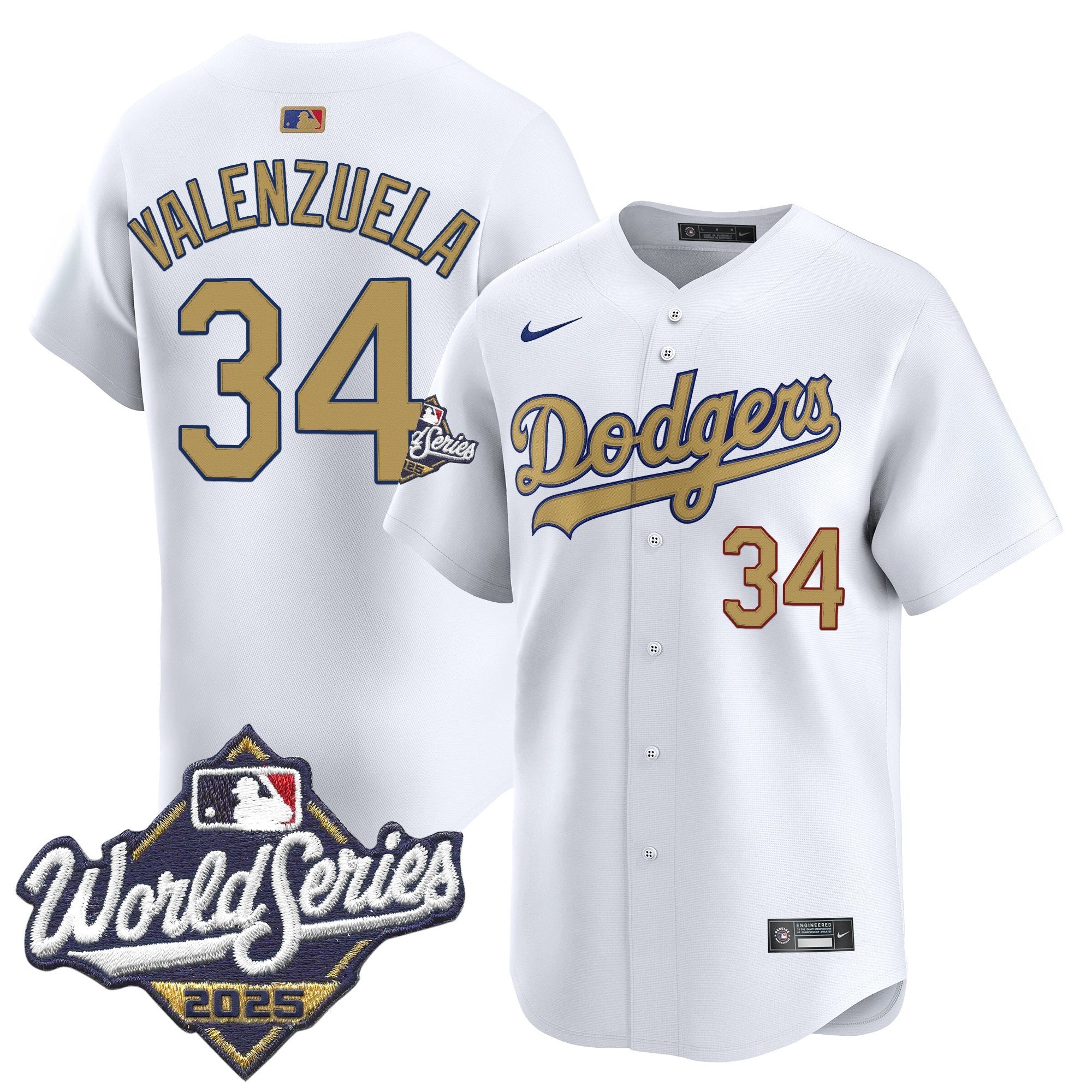 Dodgers 2025 World Series Gold Vapor Premier Limited Jersey - All Stitched - Men, Fernando Valenzuela