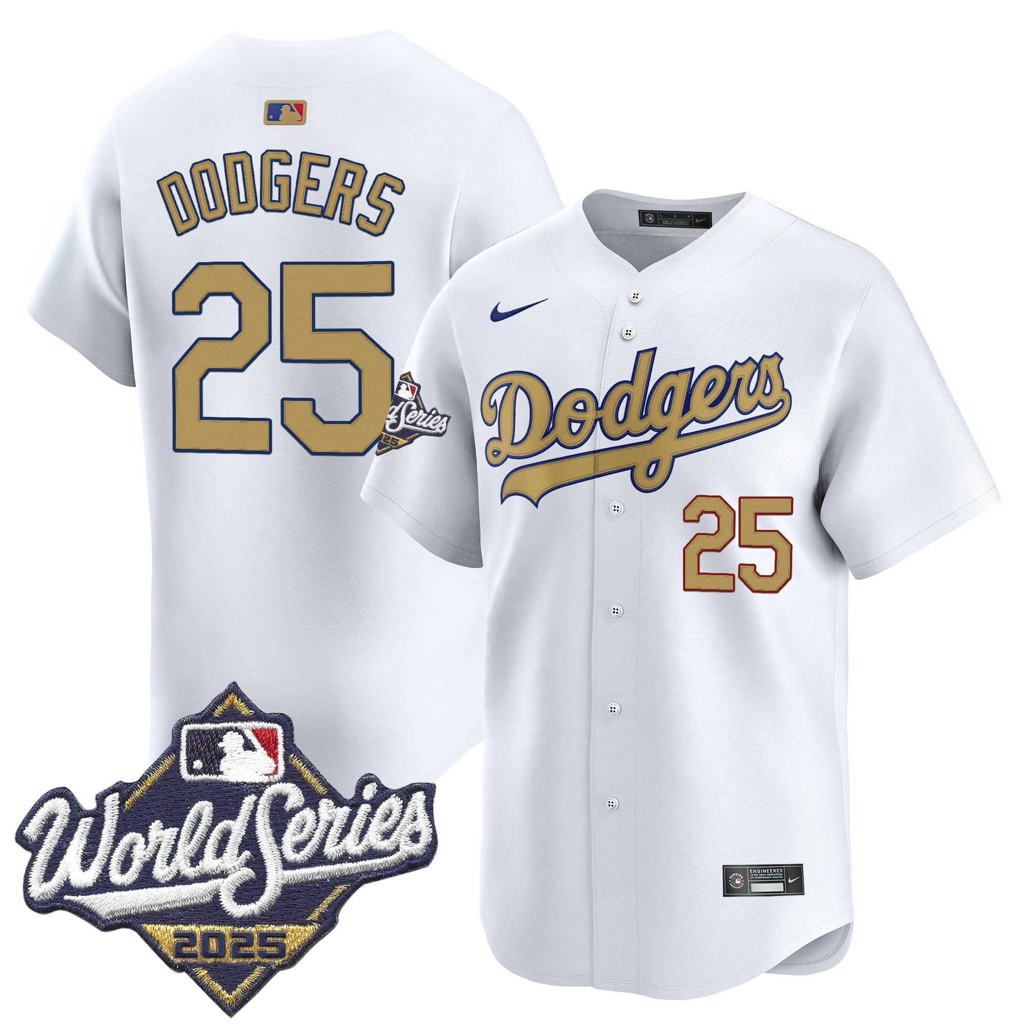 Dodgers 2025 World Series Gold Vapor Premier Limited Jersey - All Stitched - Youth, #25 Dodgers