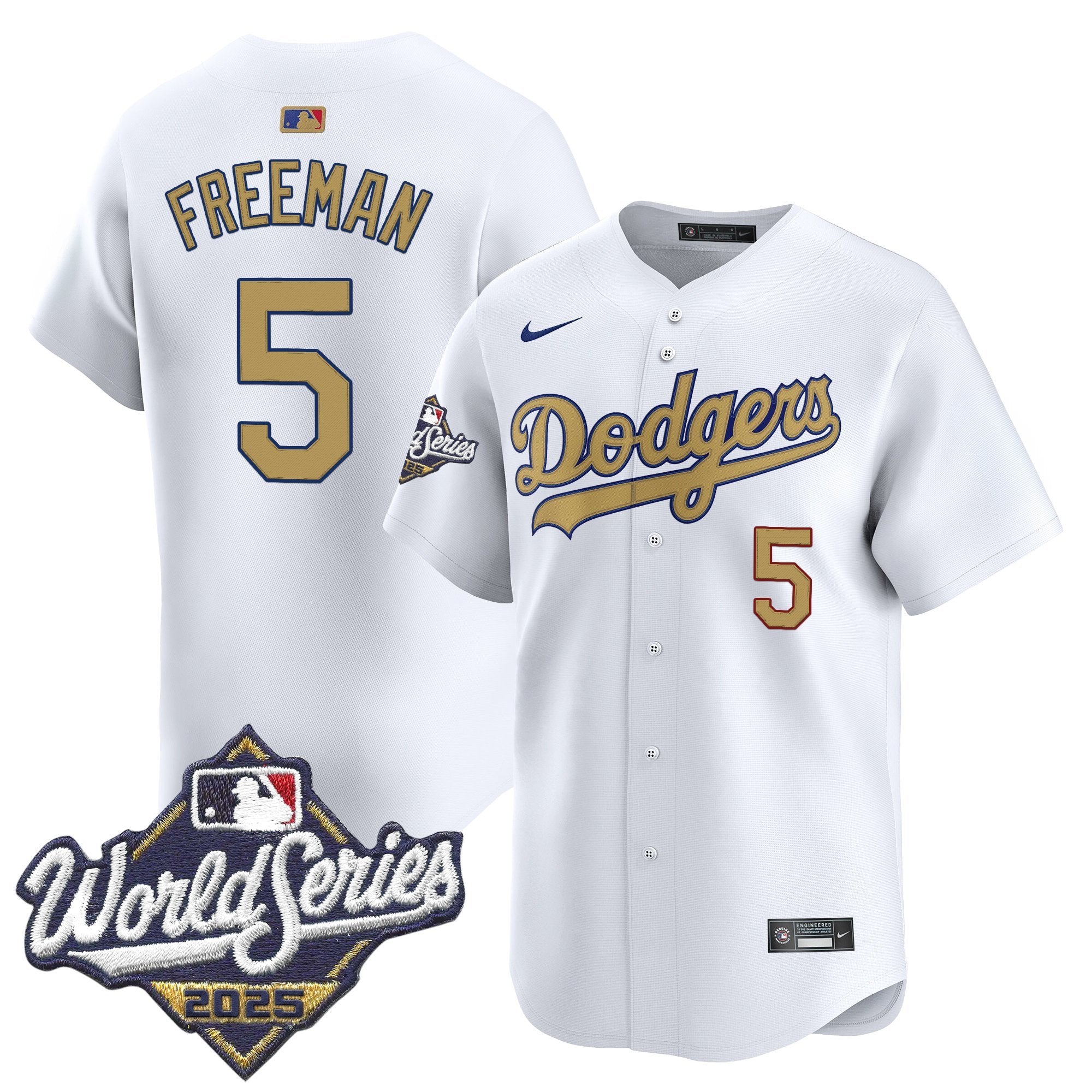 Dodgers 2025 World Series Gold Vapor Premier Limited Jersey - All Stitched - Men, Freddie Freeman