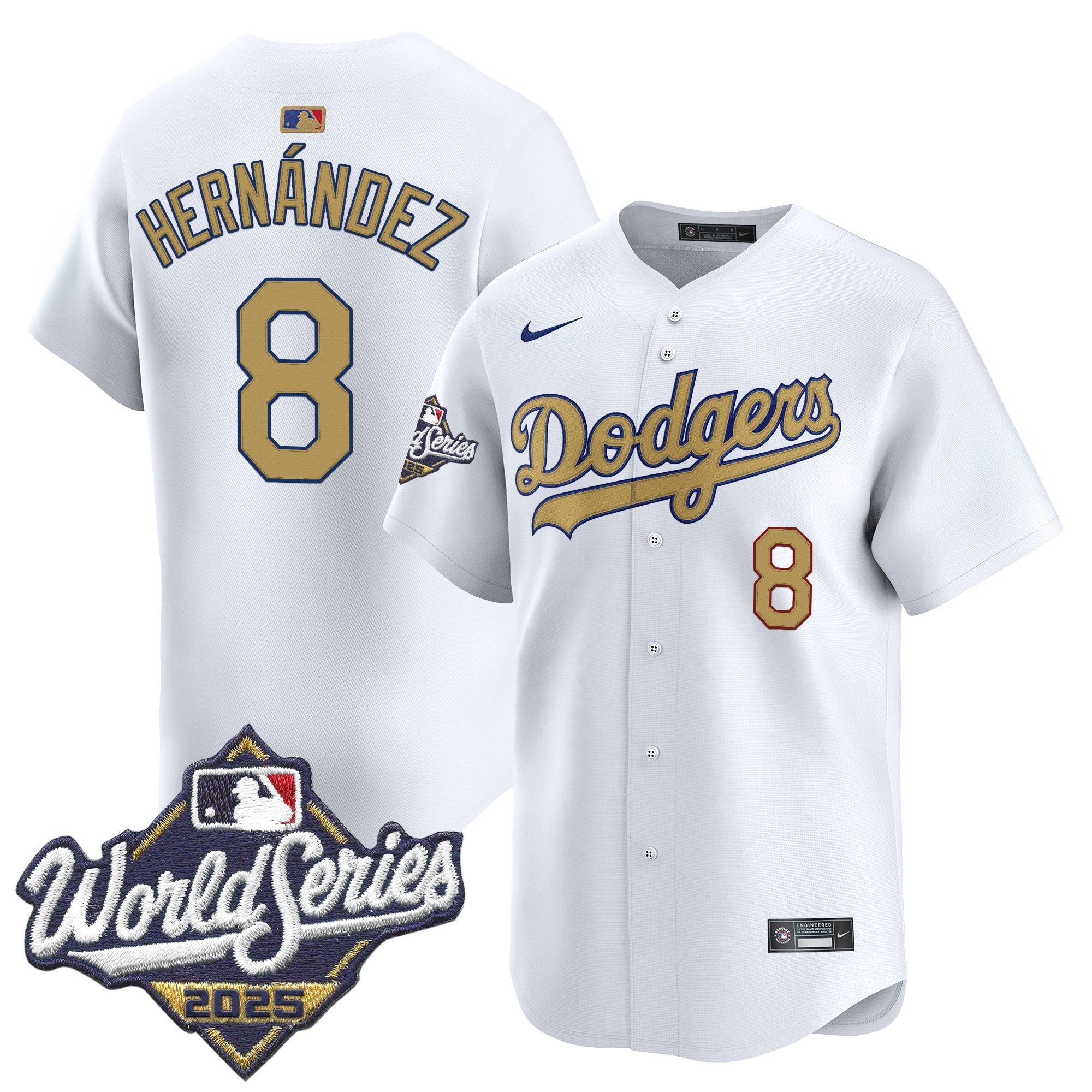 Dodgers 2025 World Series Gold Vapor Premier Limited Jersey - All Stitched - Men, Kike Hernandez