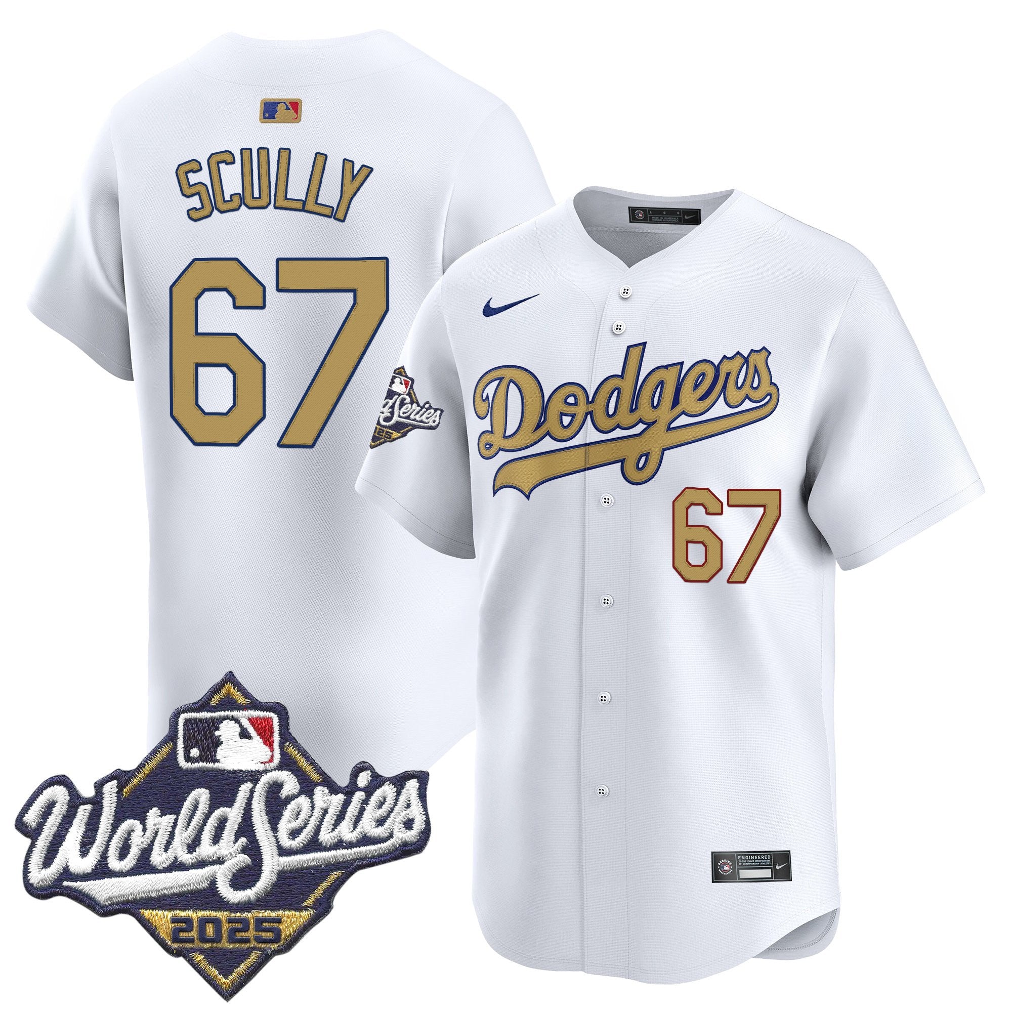 Dodgers 2025 World Series Gold Vapor Premier Limited Jersey - All Stitched - Men, Vin Scully