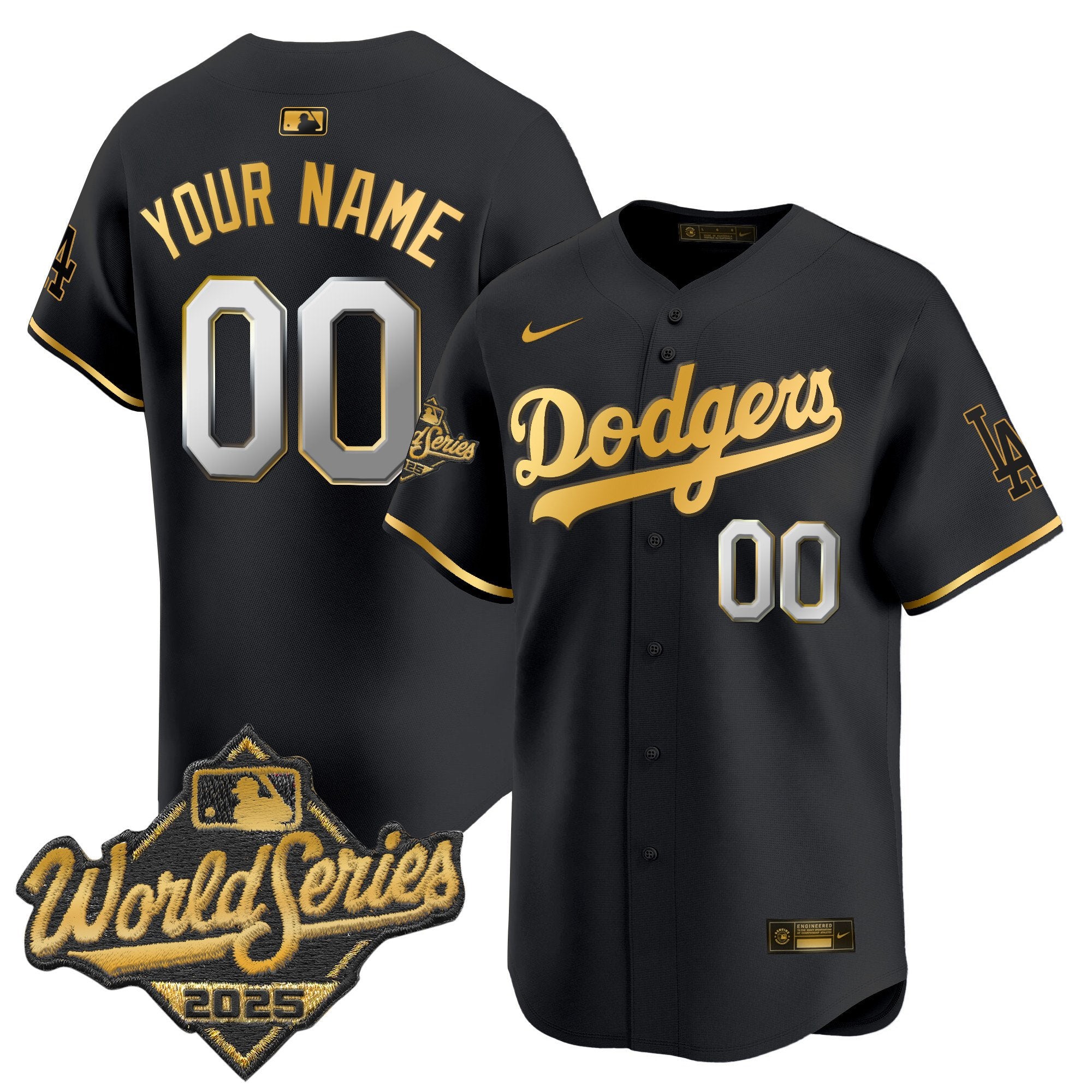 Dodgers 2025 World Series Vapor Premier Limited Custom Jersey - All Stitched - Youth, Black Gold