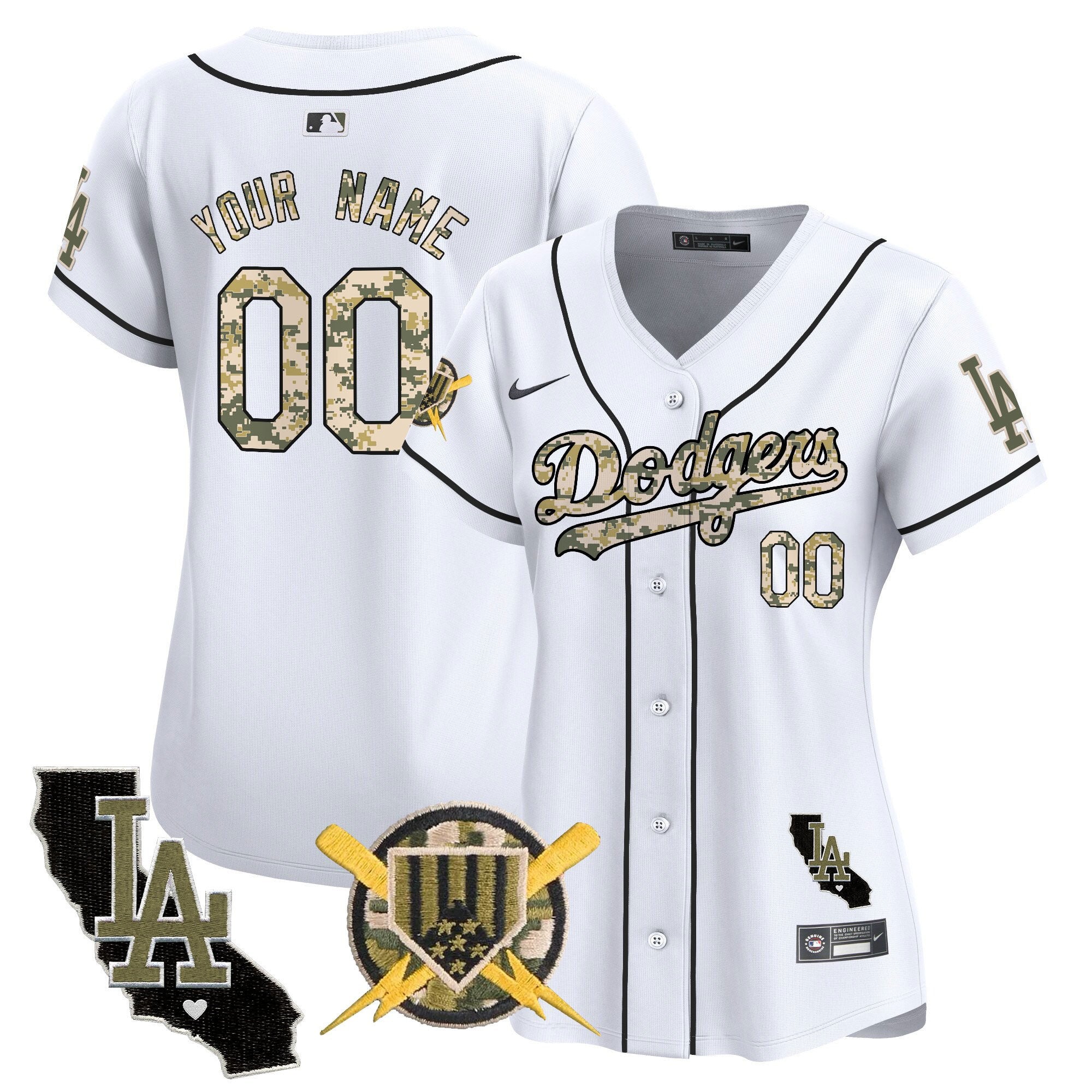 Dodgers Armed Forces Day Vapor Premier Limited Custom Jersey - All Stitched - Women, White