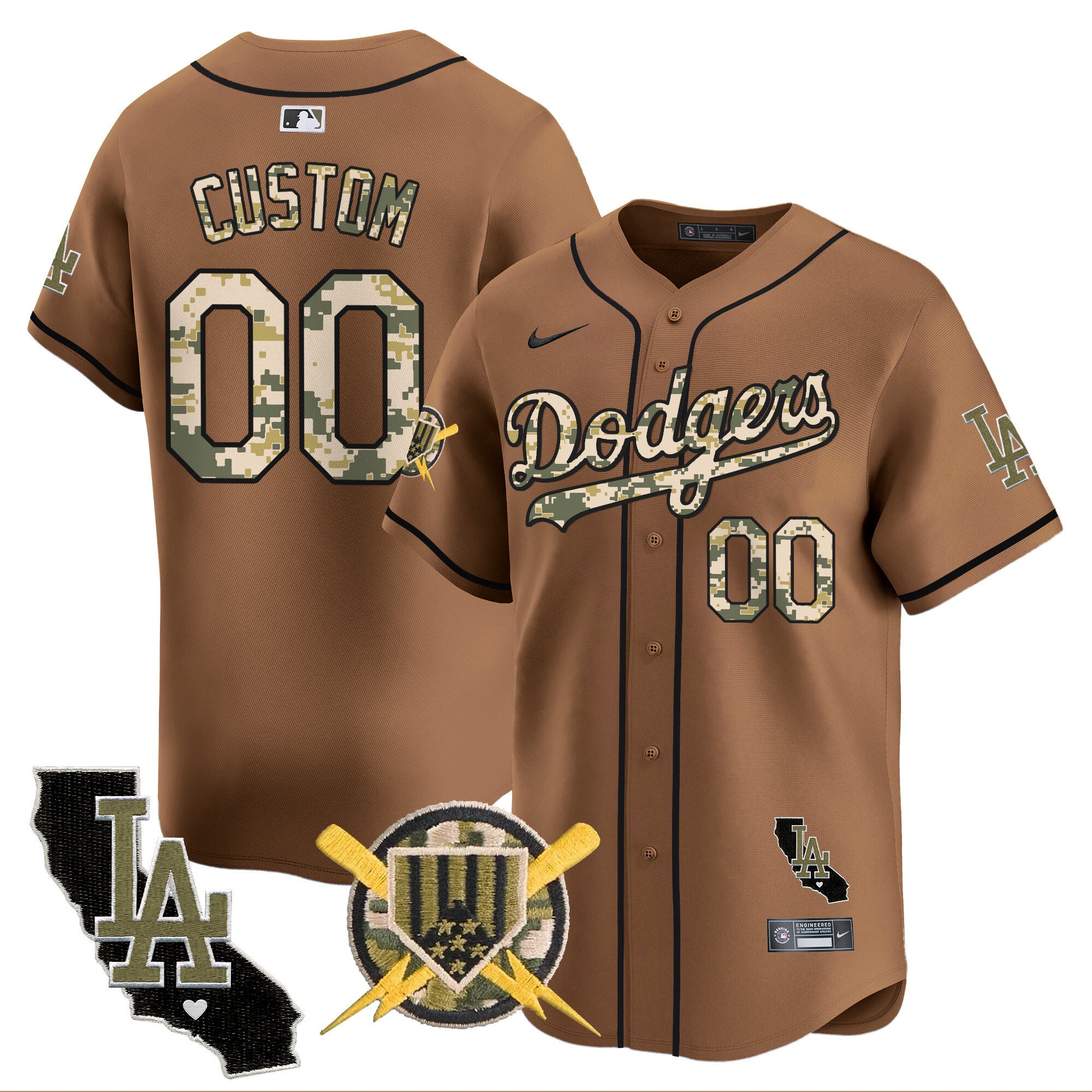 Dodgers Armed Forces Day Vapor Premier Limited Custom Jersey - All Stitched - Men, Brown