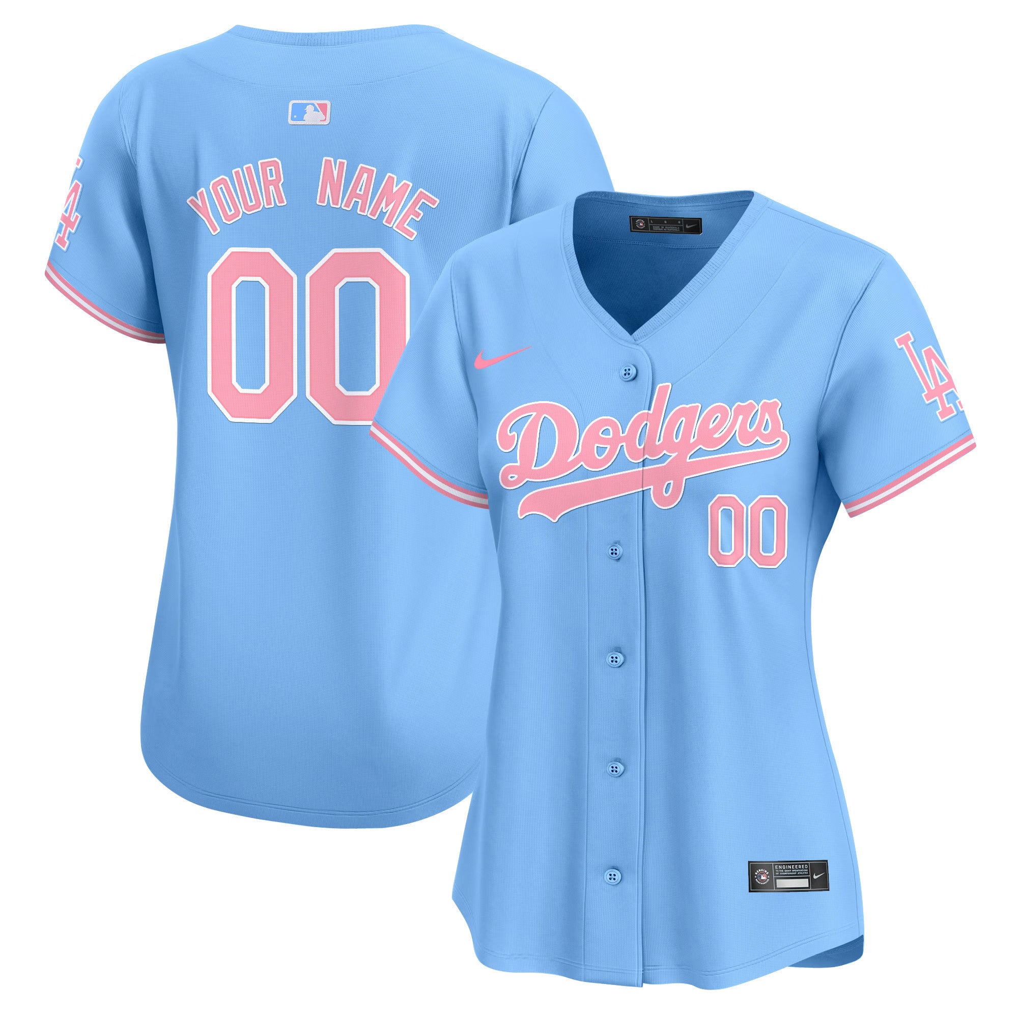 Dodgers Bubblegum Pink Vapor Premier Limited Custom Jersey - All Stitched - Women, Light Blue