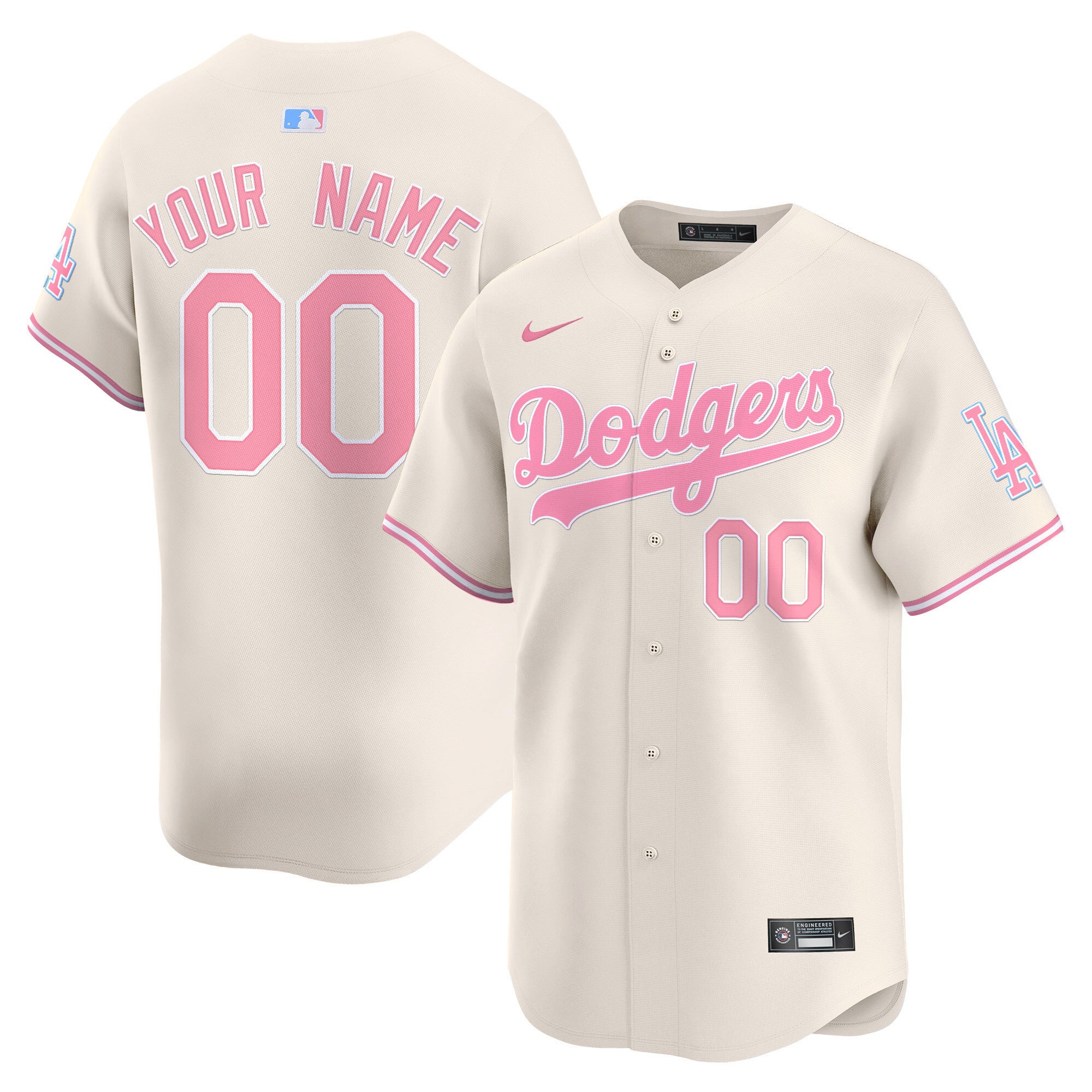 Dodgers Bubblegum Pink Vapor Premier Limited Custom Jersey - All Stitched - Men, Cream