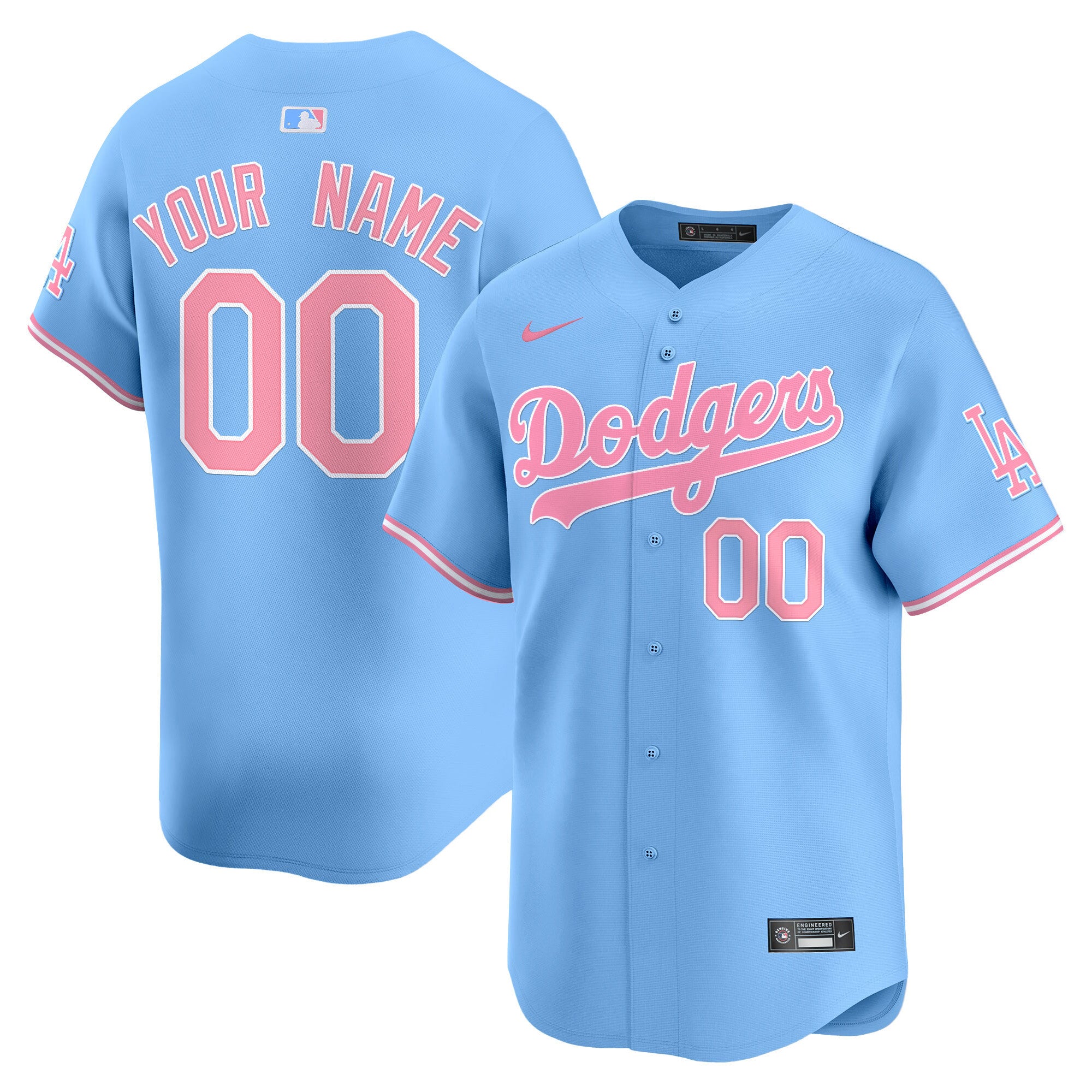 Dodgers Bubblegum Pink Vapor Premier Limited Custom Jersey - All Stitched - Men, Light Blue