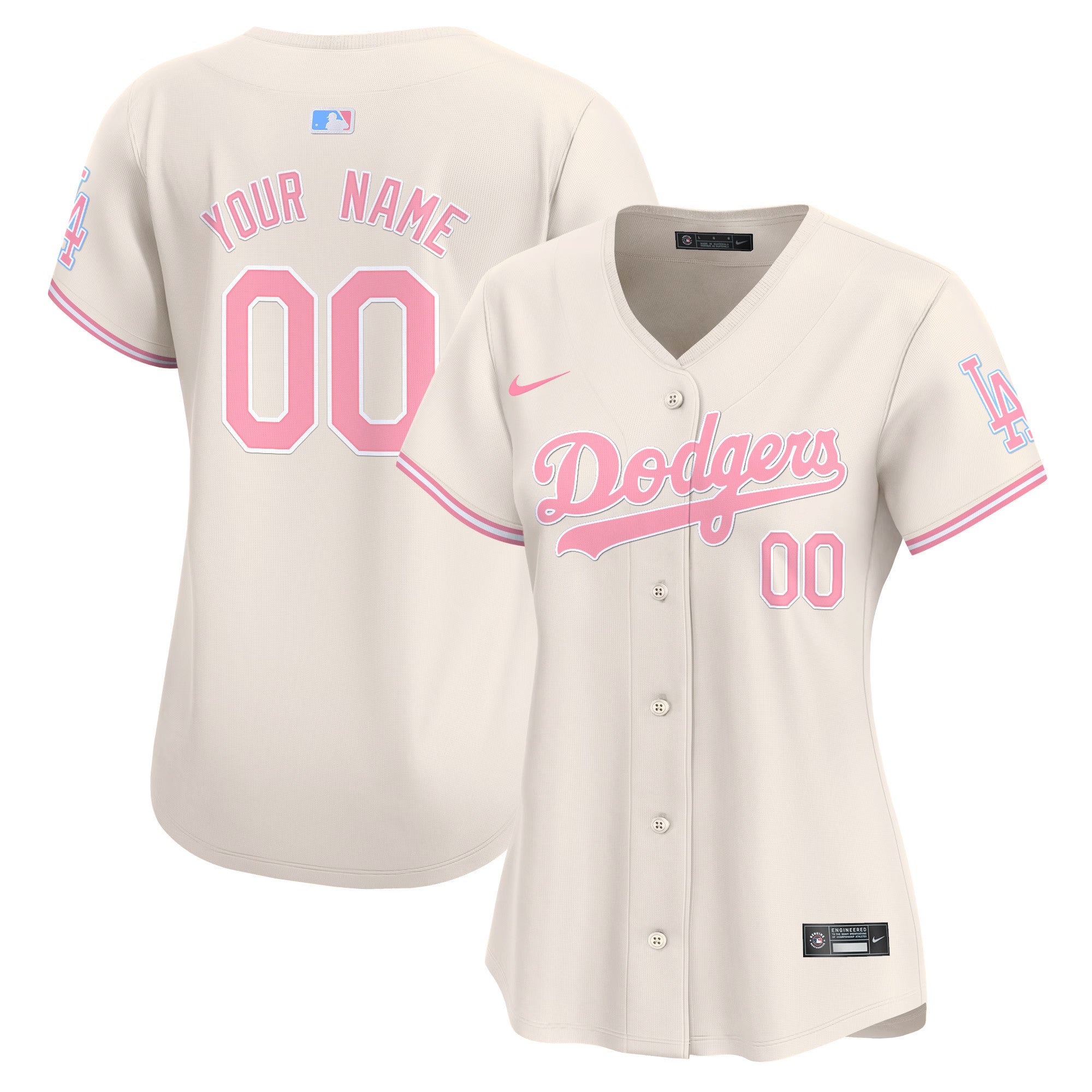 Dodgers Bubblegum Pink Vapor Premier Limited Custom Jersey - All Stitched - Women, Cream