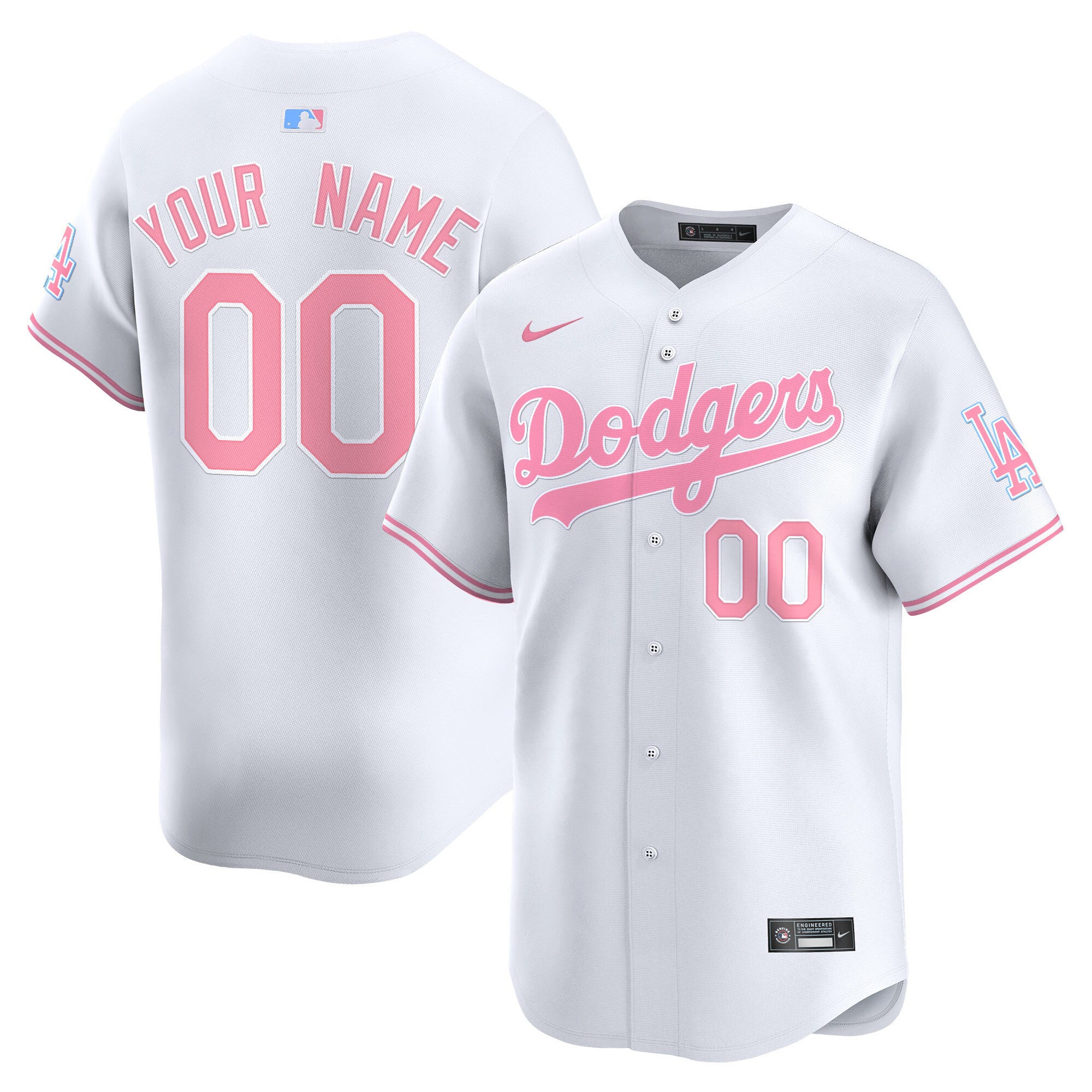 Dodgers Bubblegum Pink Vapor Premier Limited Custom Jersey - All Stitched - Men, White