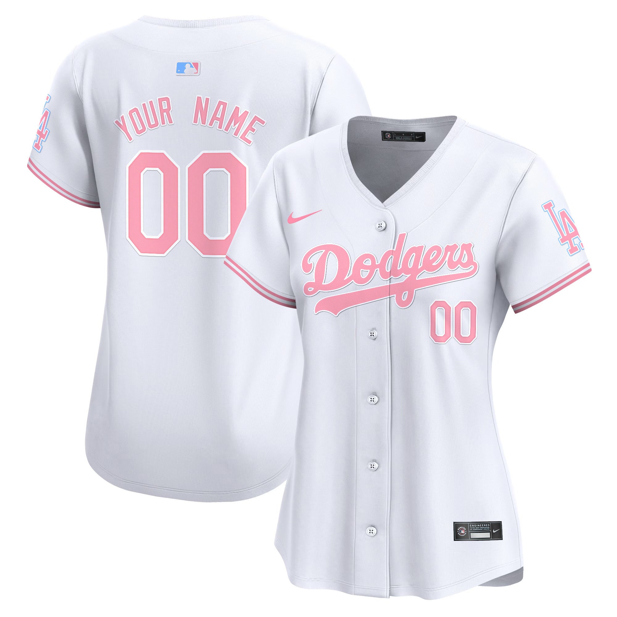 Dodgers Bubblegum Pink Vapor Premier Limited Custom Jersey - All Stitched - Women, White