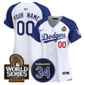 Dodgers Fernando Memorial & 2024 World Series Patch Vapor Premier Limited Custom Jersey V2 - All Stitched - Women, Alternate White