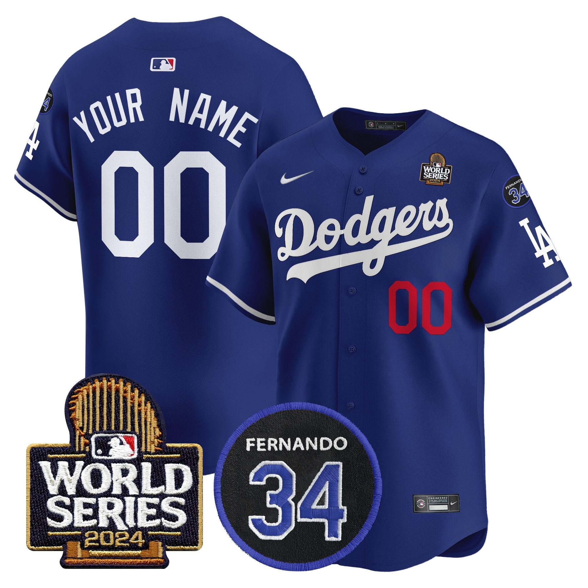 Dodgers Fernando Memorial & 2024 World Series Patch Vapor Premier Limited Custom Jersey V2 - All Stitched - Men, Royal