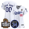 Dodgers Fernando Memorial & 2024 World Series Patch Vapor Premier Limited Custom Jersey V2 - All Stitched - Women, White