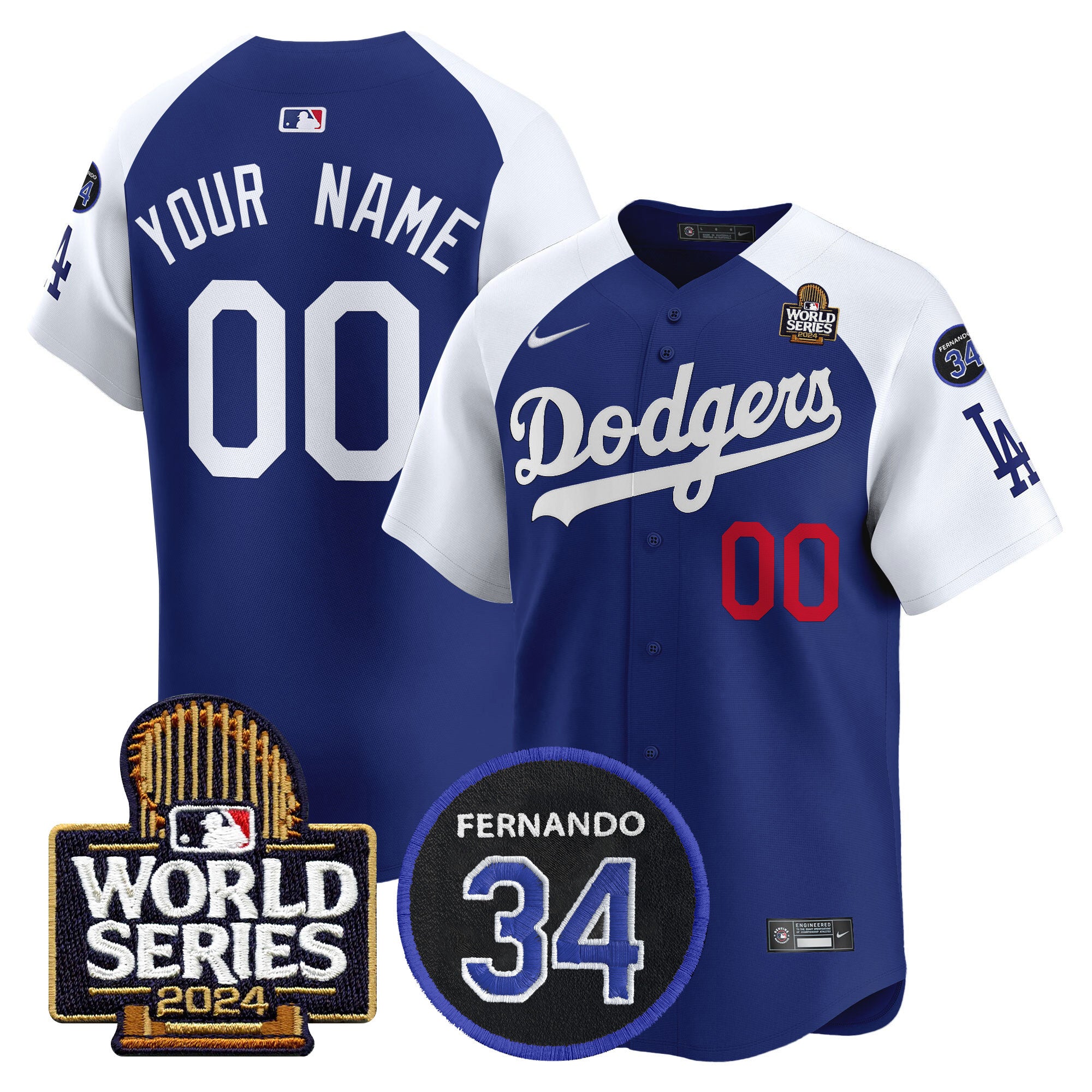 Dodgers Fernando Memorial & 2024 World Series Patch Vapor Premier Limited Custom Jersey V2 - All Stitched - Men, Alternate Royal