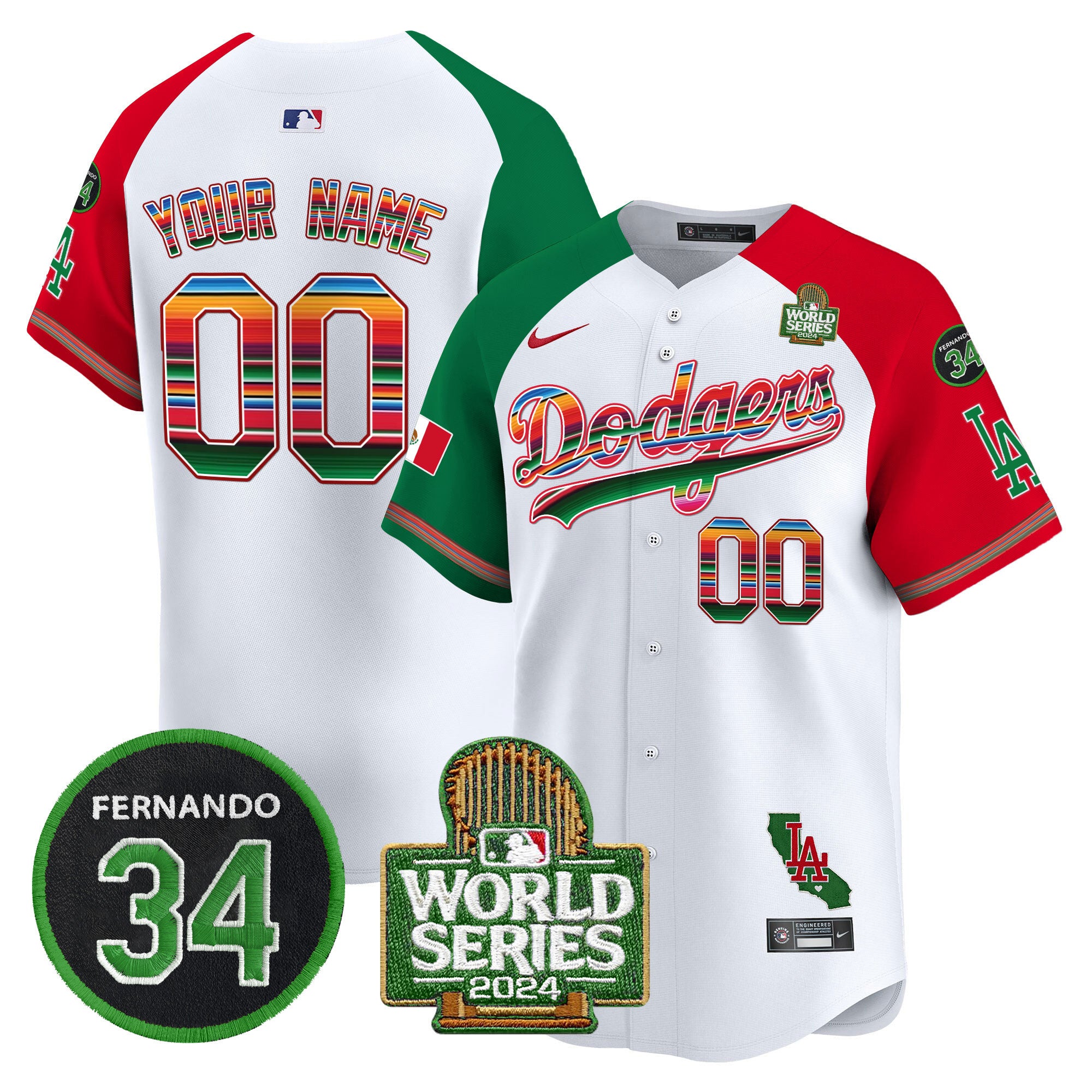 Dodgers Mexico Fernando Memorial & 2024 World Series Patch Vapor Premier Limited Custom Jersey V2 - All Stitched - Men, Alternate
