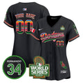 Dodgers Mexico Fernando Memorial & 2024 World Series Patch Vapor Premier Limited Custom Jersey V2 - All Stitched - Women, Black