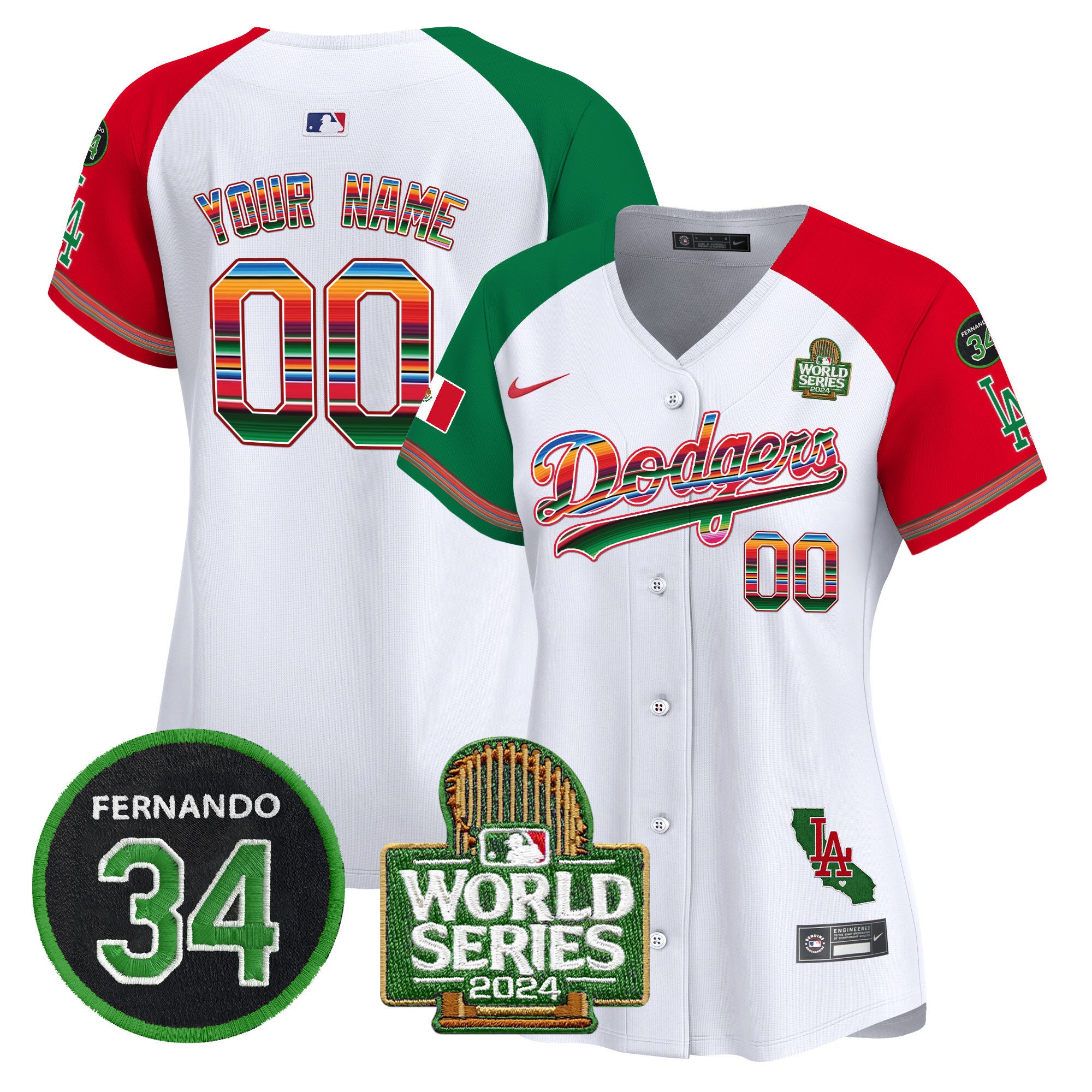 Dodgers Mexico Fernando Memorial & 2024 World Series Patch Vapor Premier Limited Custom Jersey V2 - All Stitched - Women, Alternate