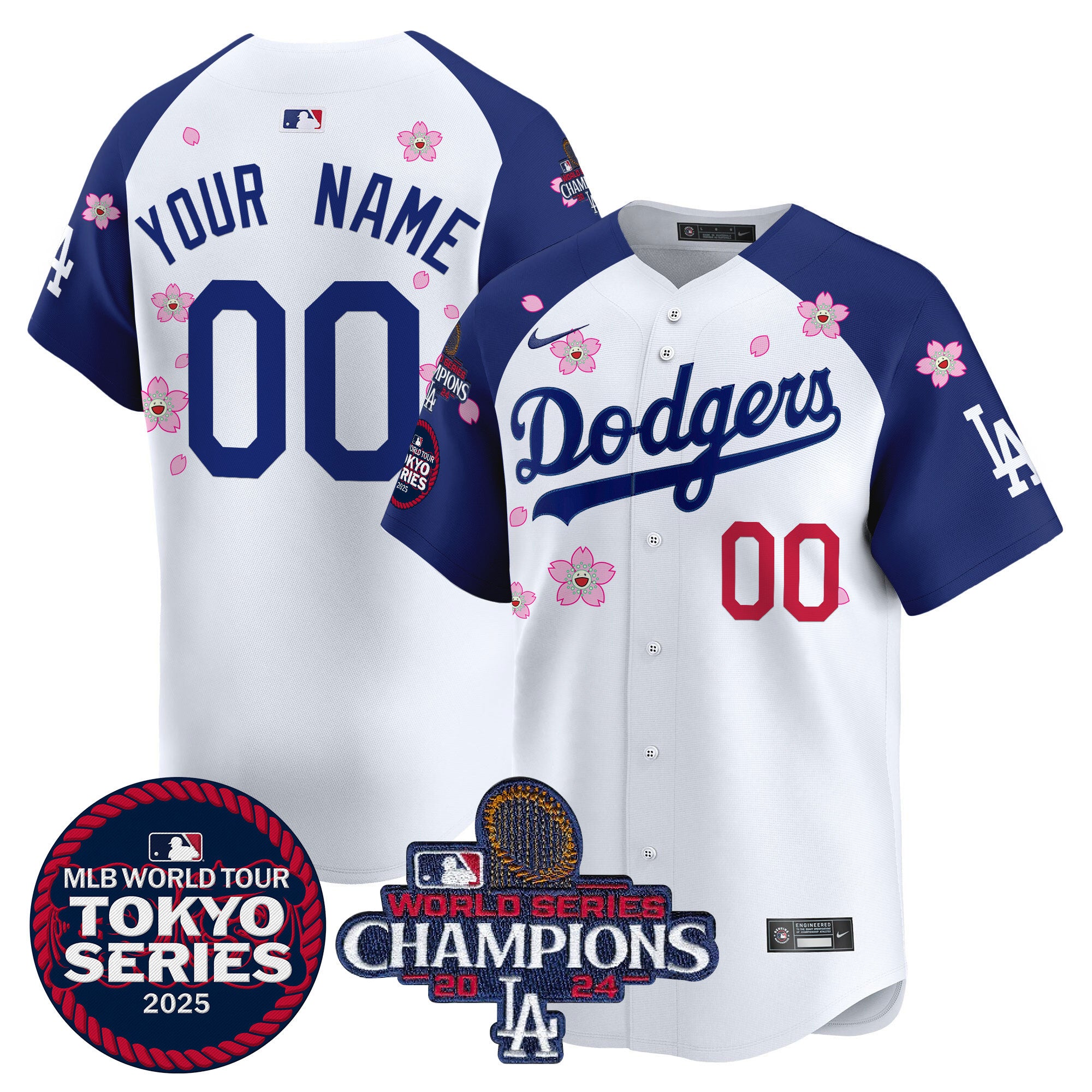 Men's Dodgers 2024 World Series Champions Patch Vapor Premier Limited Jersey V2 - All Stitched - White, Team
