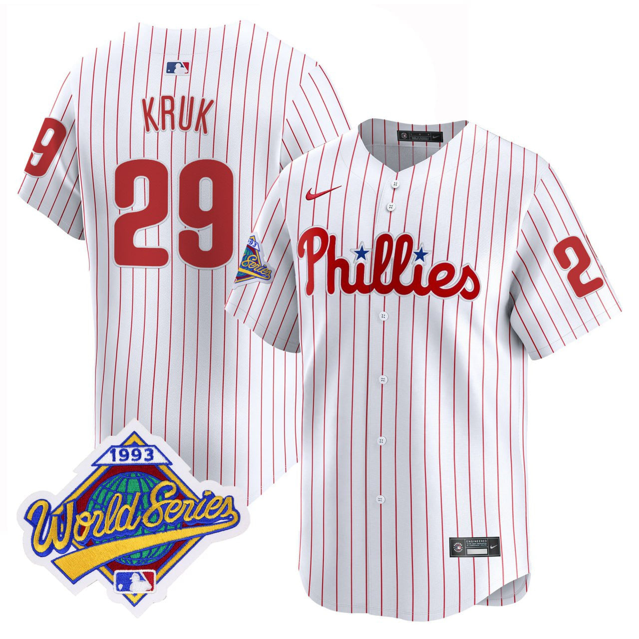 John Kruk Philadelphia Phillies Pinstripe 1993 World Series Vapor Jersey - All Stitched - Youth, John Kruk