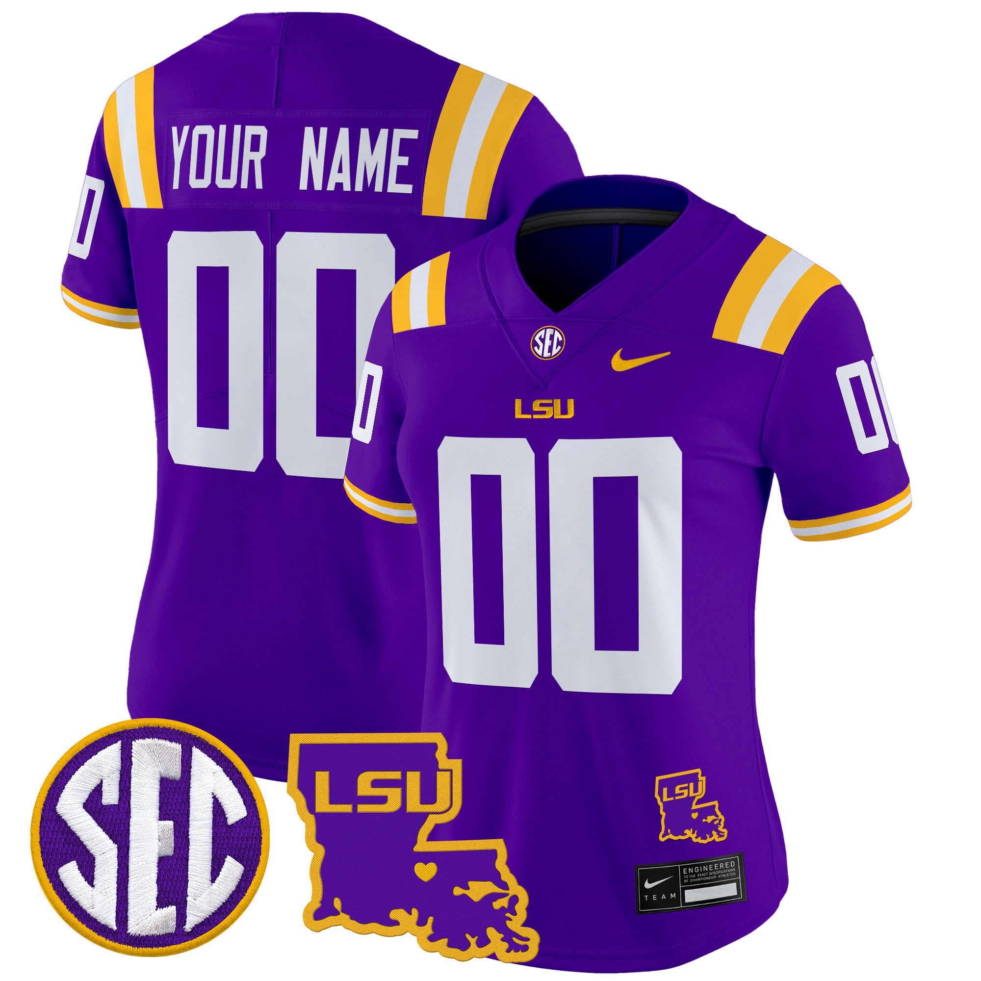 LSU Tigers 2024 Louisiana Patch Vapor Limited Custom Jersey - All Stitched - Women, Purple