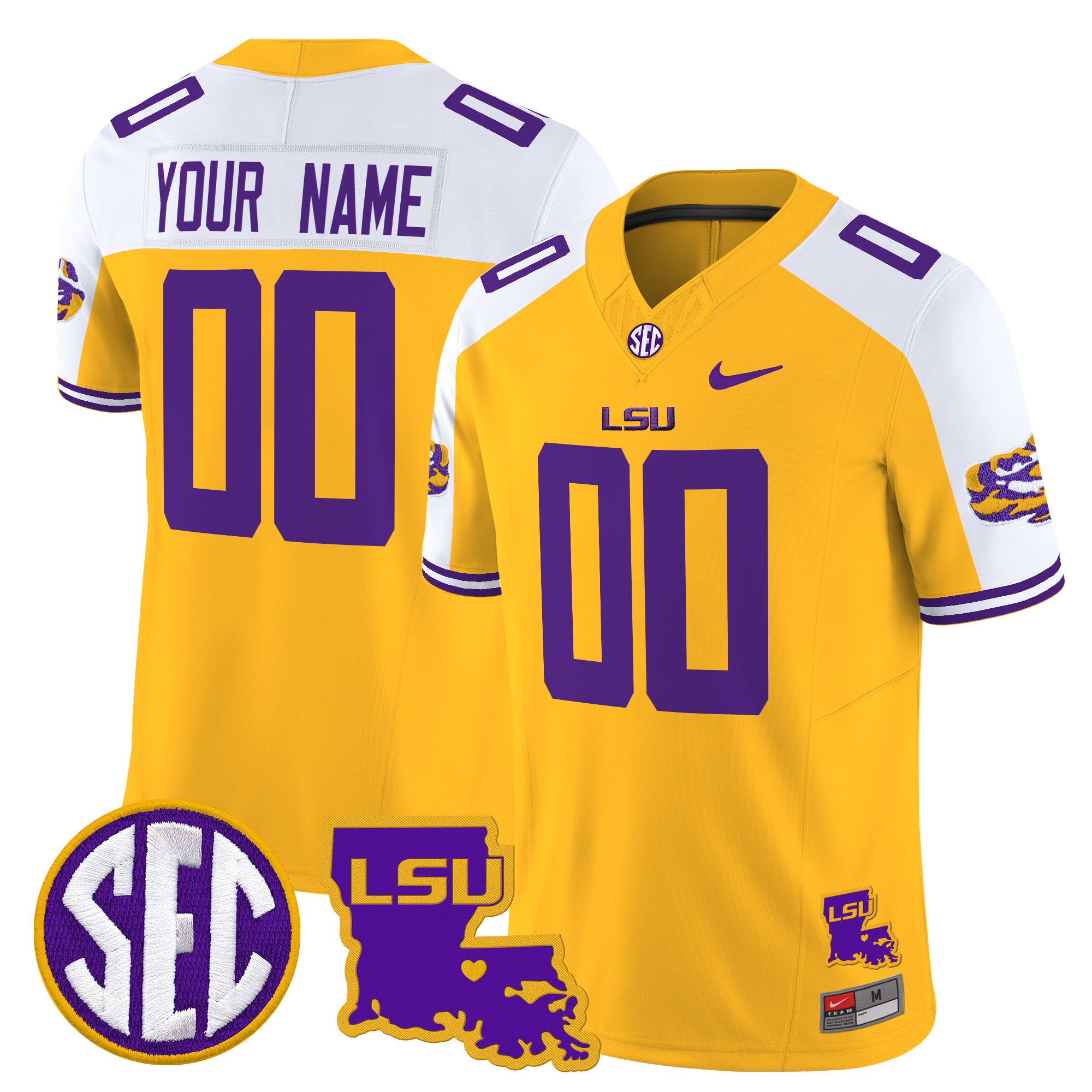 LSU Tigers 2024 Louisiana Patch Vapor Limited Custom Jersey - All Stitched - Men, Gold Alternate