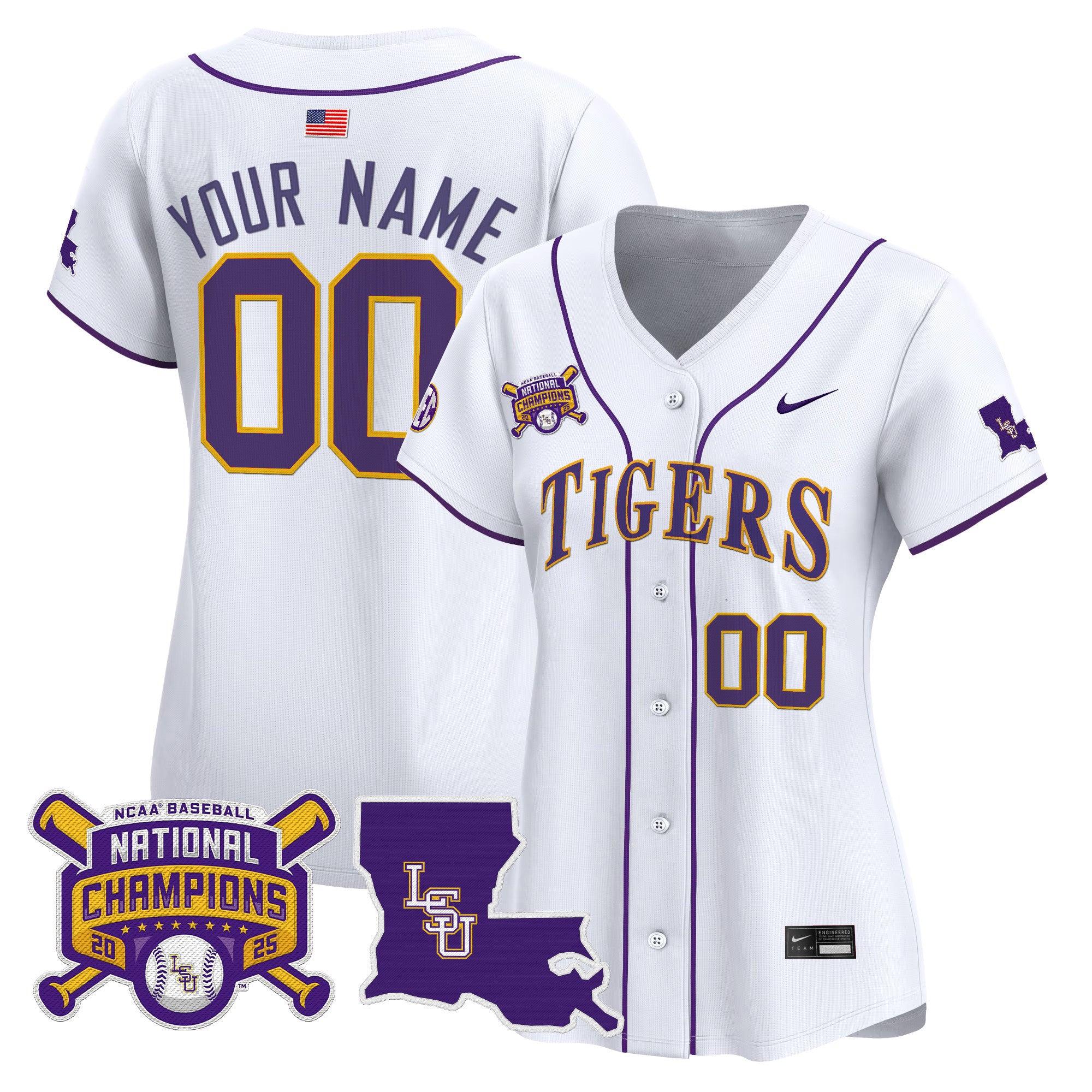 LSU Tigers 2025 College World Series Champions Vapor Premier Limited Custom Jersey - All Stitched - Women, White