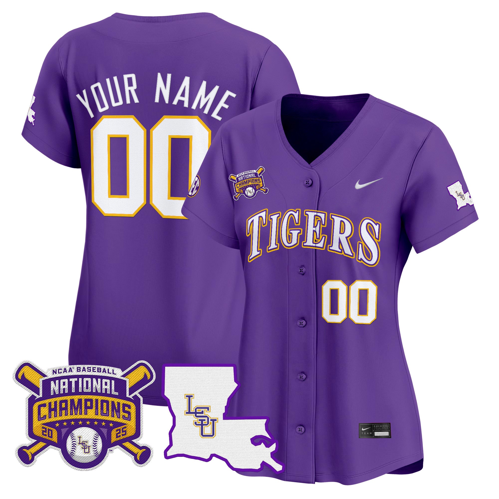 LSU Tigers 2025 College World Series Champions Vapor Premier Limited Custom Jersey - All Stitched - Women, Purple